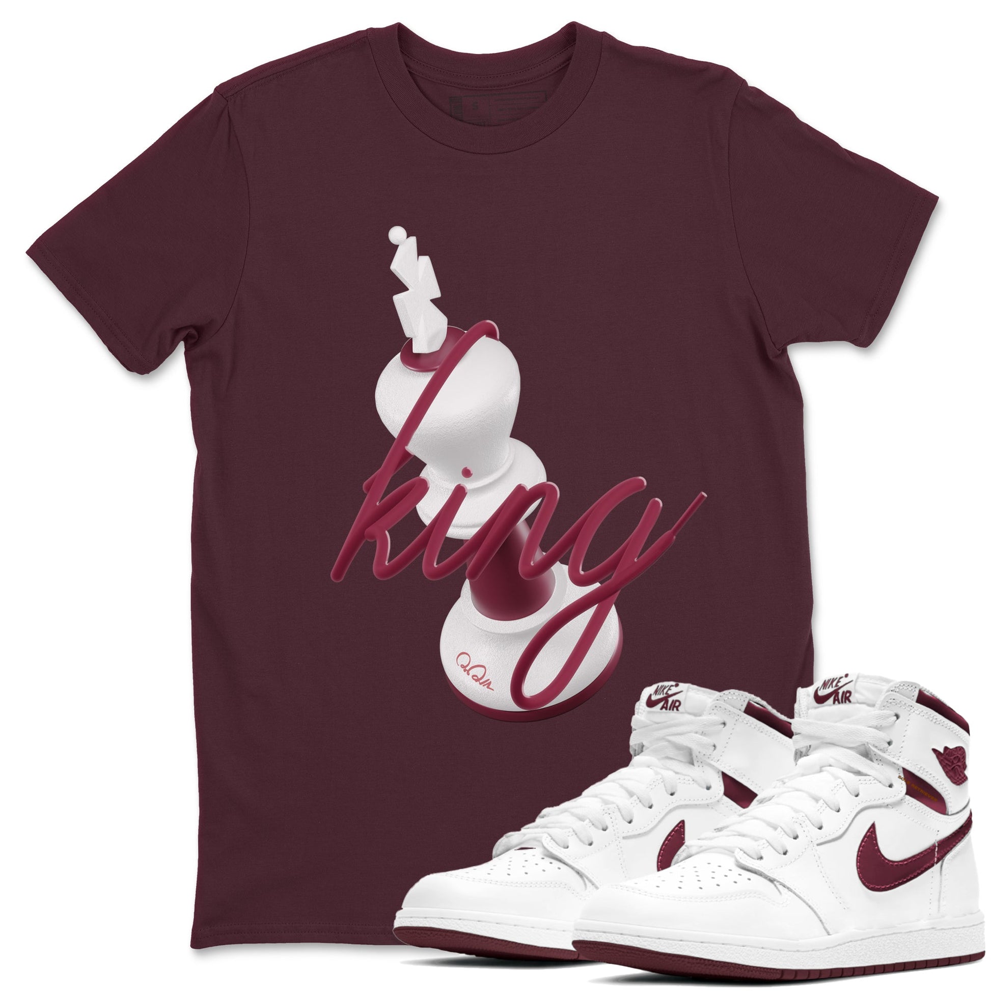 1s Metallic Burgundy shirt to match jordans 3D King sneaker tees AJ1 Metallic Burgundy SNRT Sneaker Release Tees Unisex Maroon 1 T-Shirt