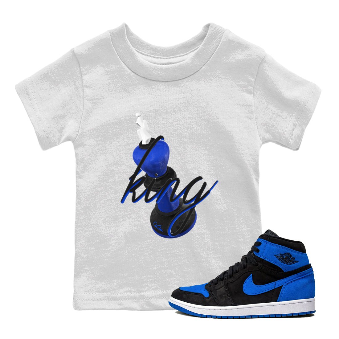 Air Jordan 1 Royal Reimagined shirt to match jordans 3D King sneaker tees AJ1 OG HIGH Royal Reimagined SNRT Sneaker Release Tees Baby Toddler White 1 T-Shirt