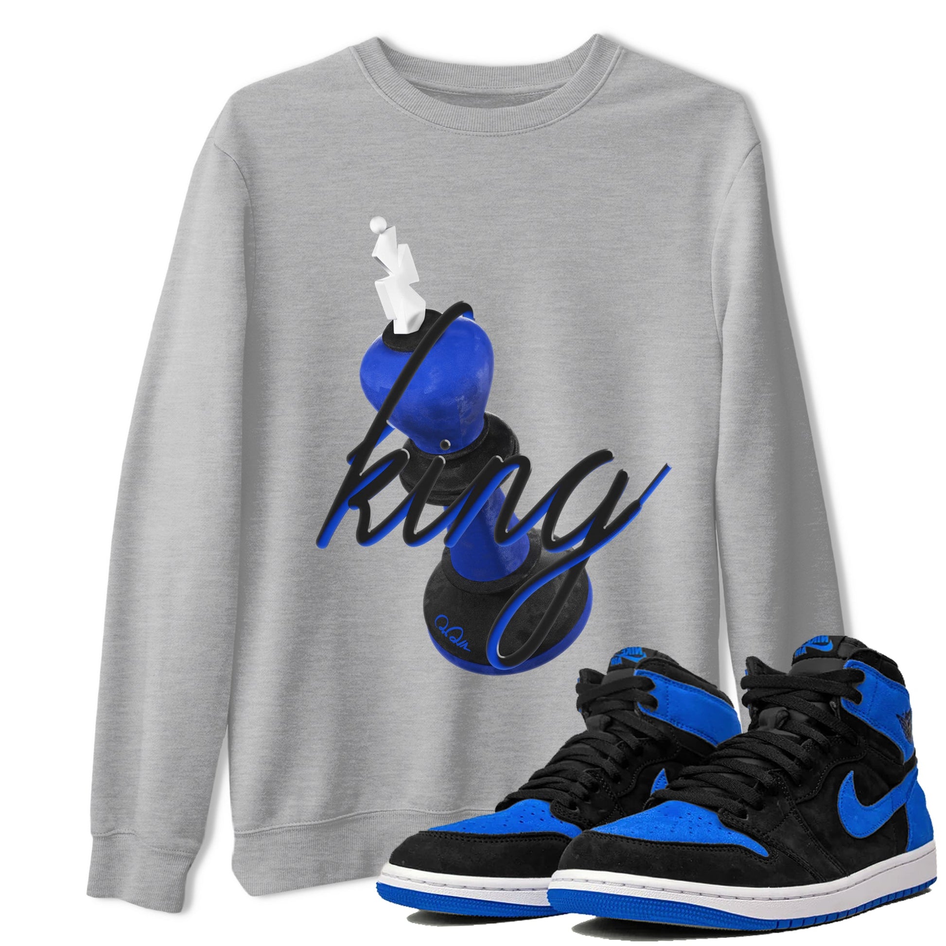 Air Jordan 1 Royal Reimagined shirt to match jordans 3D King sneaker tees AJ1 OG HIGH Royal Reimagined SNRT Sneaker Release Tees Unisex Heather Grey 1 T-Shirt