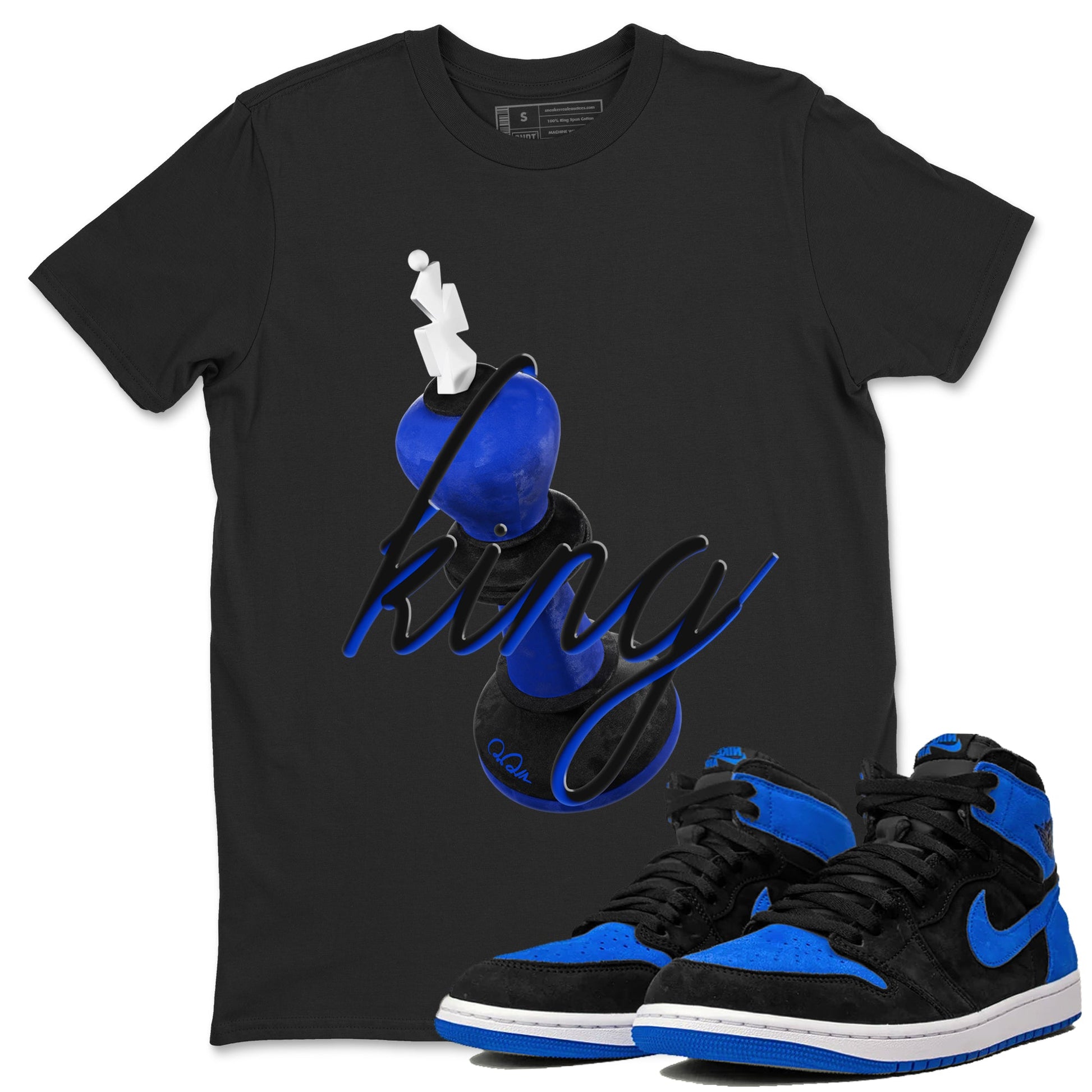 Air Jordan 1 Royal Reimagined shirt to match jordans 3D King sneaker tees AJ1 OG HIGH Royal Reimagined SNRT Sneaker Release Tees Unisex Black 1 T-Shirt