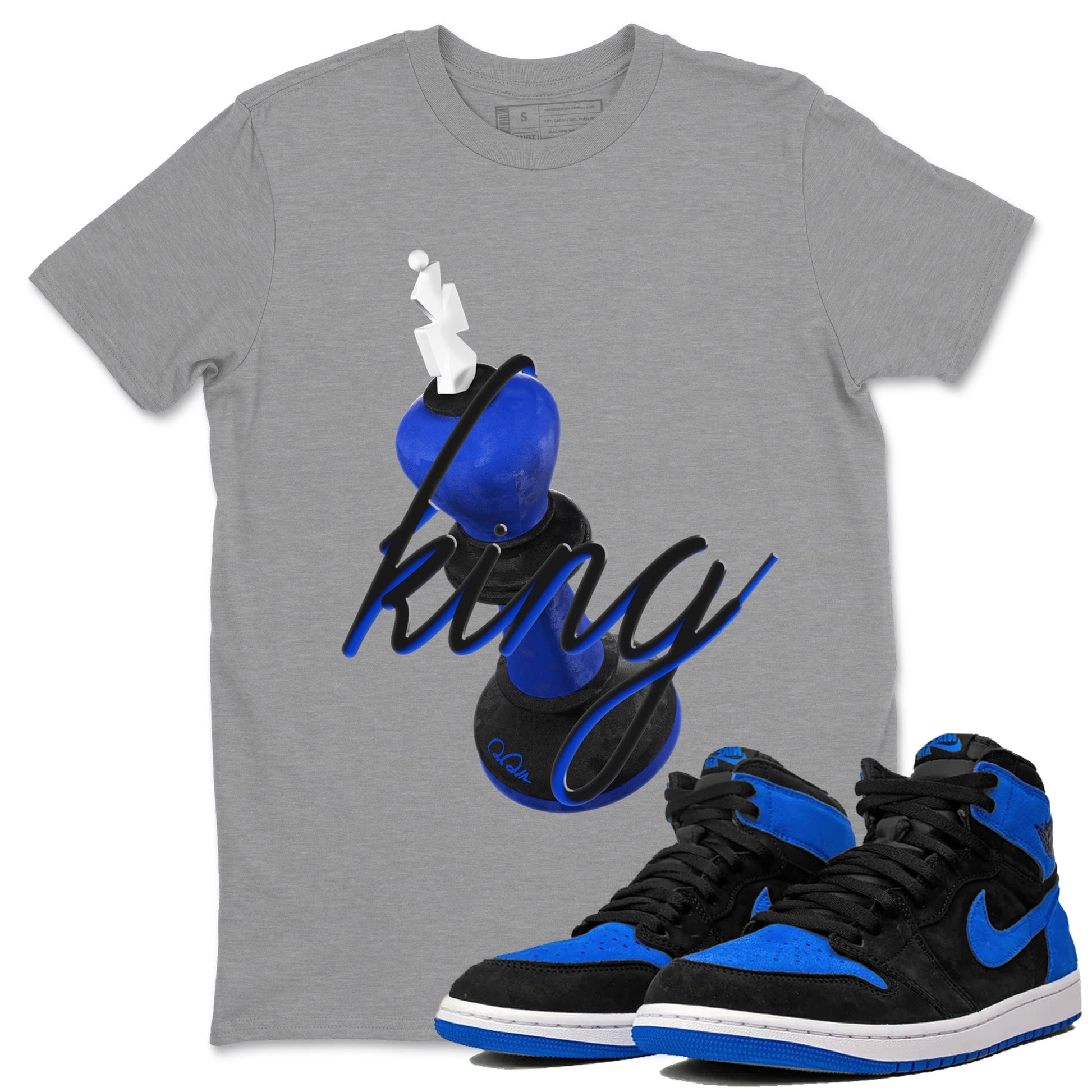 Air Jordan 1 Royal Reimagined shirt to match jordans 3D King sneaker tees AJ1 OG HIGH Royal Reimagined SNRT Sneaker Release Tees Unisex Heather Grey 1 T-Shirt