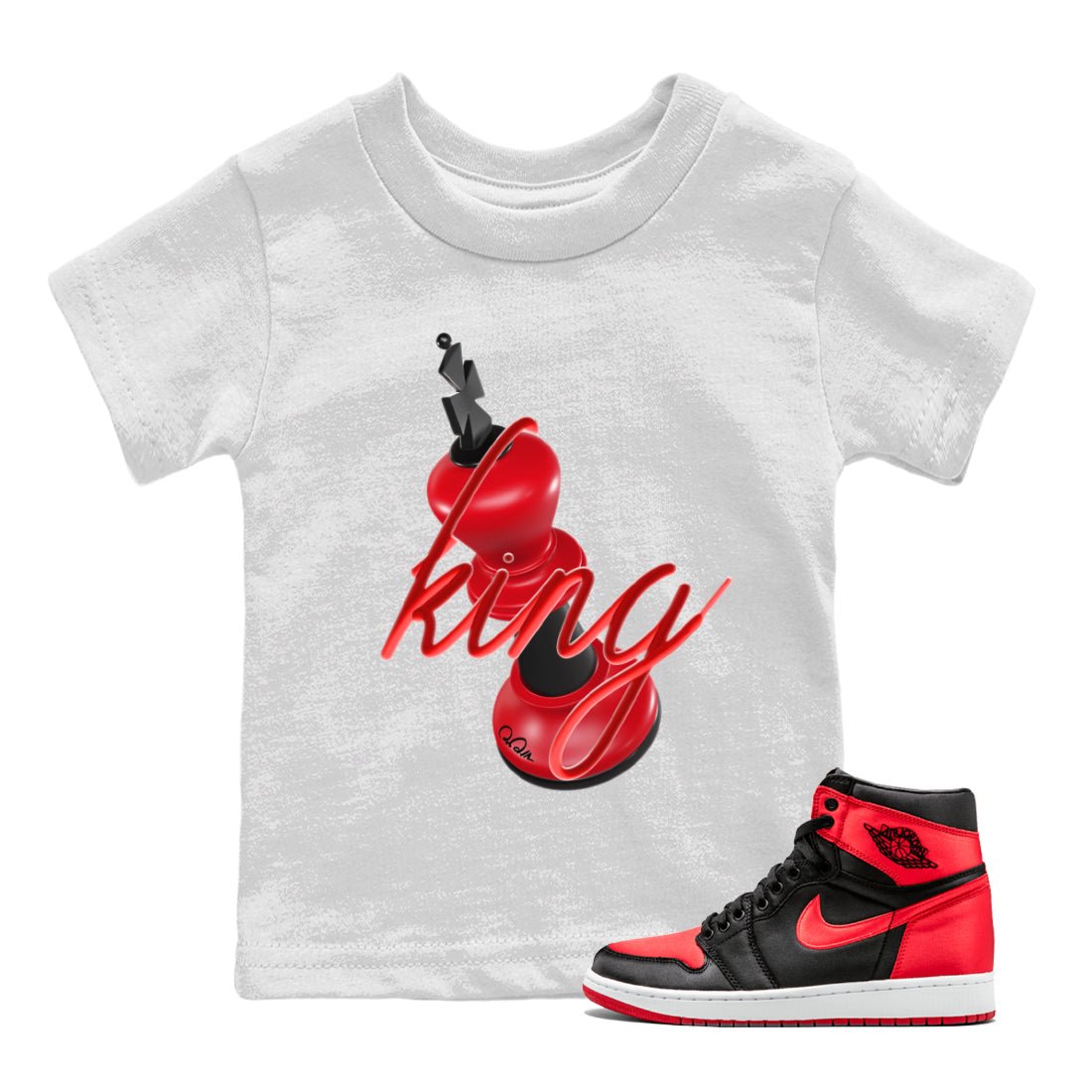 Air Jordan 1 Satin Bred Sneaker Match Tees 3D King Sneaker Tees AJ1 Satin Bred Sneaker Release Tees Kids Shirts White 1