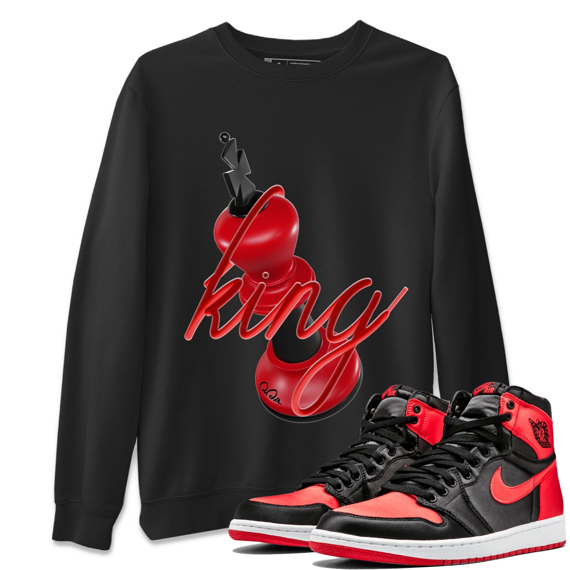 Air Jordan 1 Satin Bred Sneaker Match Tees 3D King Sneaker Tees AJ1 Satin Bred Sneaker Release Tees Unisex Shirts Black 1