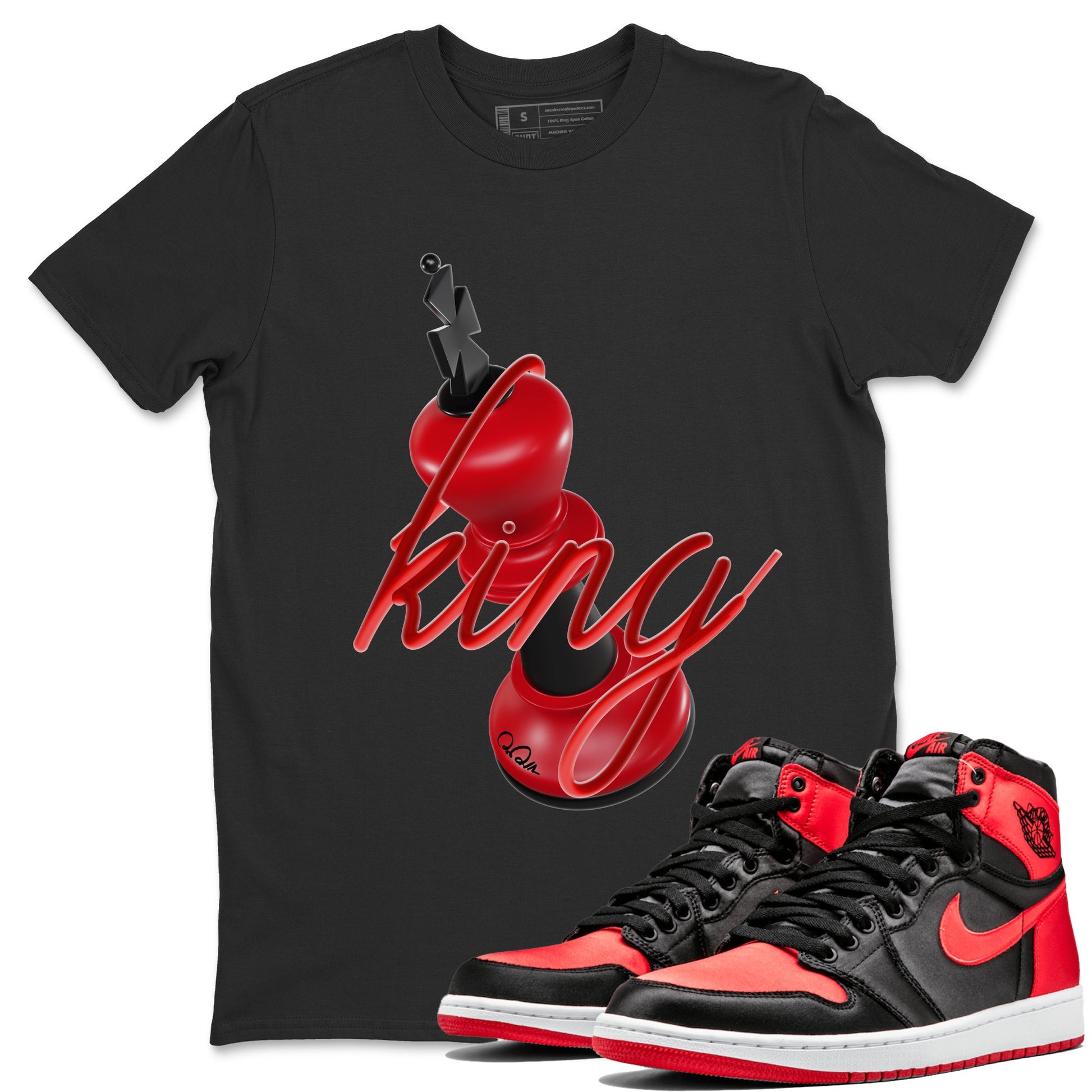 Air Jordan 1 Satin Bred Sneaker Match Tees 3D King Sneaker Tees AJ1 Satin Bred Sneaker Release Tees Unisex Shirts Black 1
