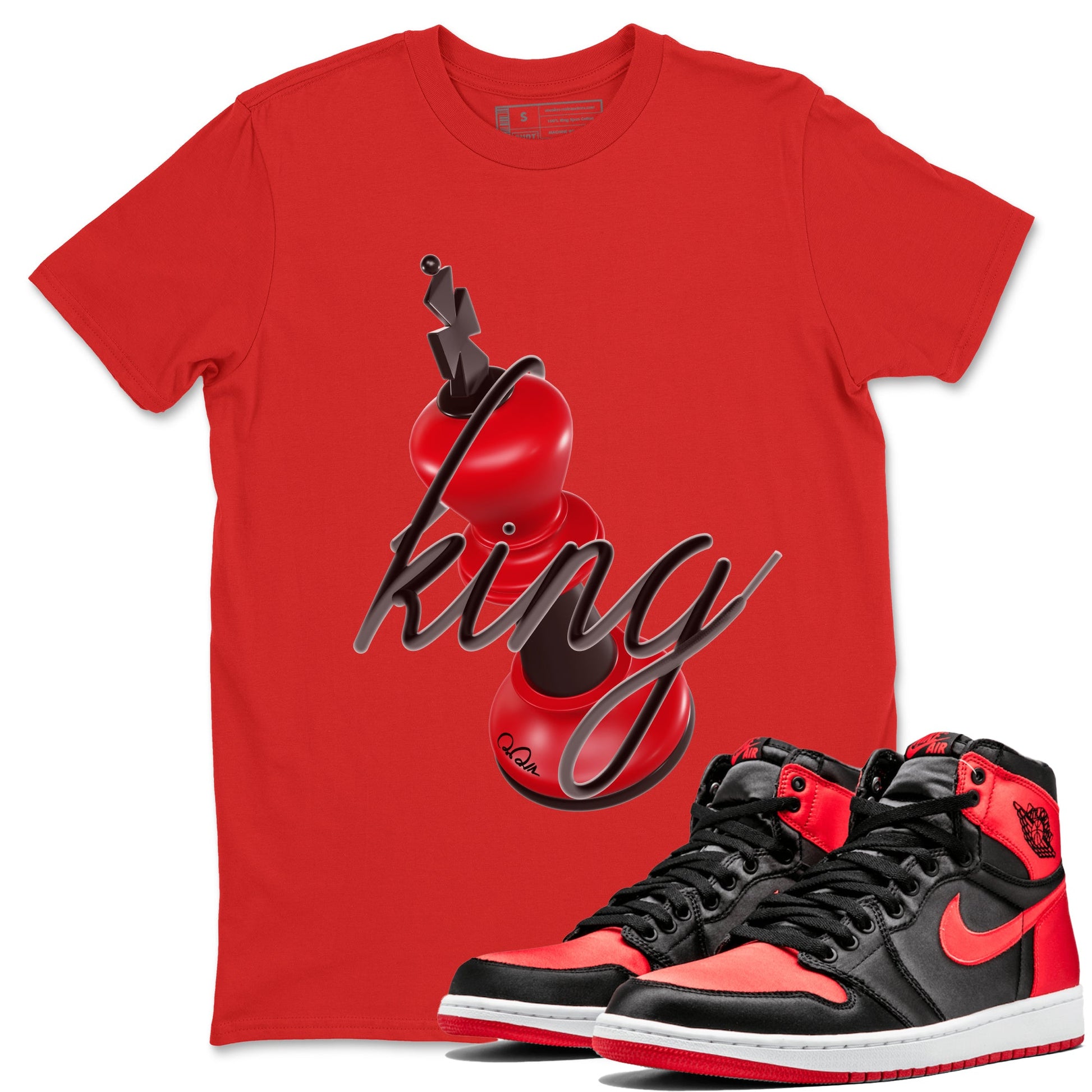 Air Jordan 1 Satin Bred Sneaker Match Tees 3D King Sneaker Tees AJ1 Satin Bred Sneaker Release Tees Unisex Shirts Red 1