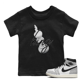 Air Jordan 1 White Cement Sneaker Match Tees 3D King Sneaker Tees AJ1 White Cement Sneaker Release Tees Kids Shirts Black 1