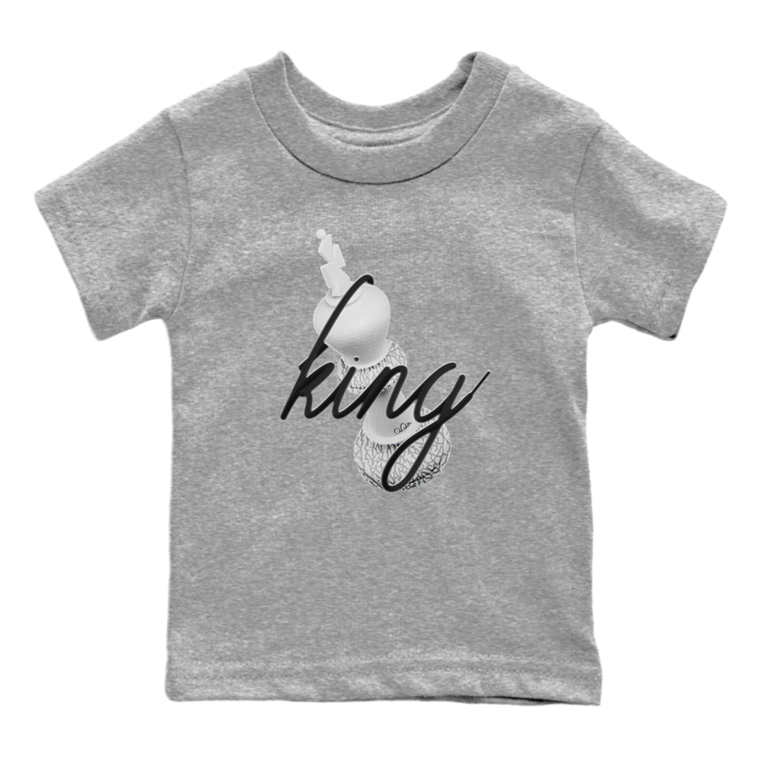 Air Jordan 1 White Cement Sneaker Match Tees 3D King Sneaker Tees AJ1 White Cement Sneaker Release Tees Kids Shirts Heather Grey 2