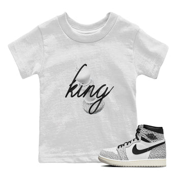 Air Jordan 1 White Cement Sneaker Match Tees 3D King Sneaker Tees AJ1 White Cement Sneaker Release Tees Kids Shirts White 1