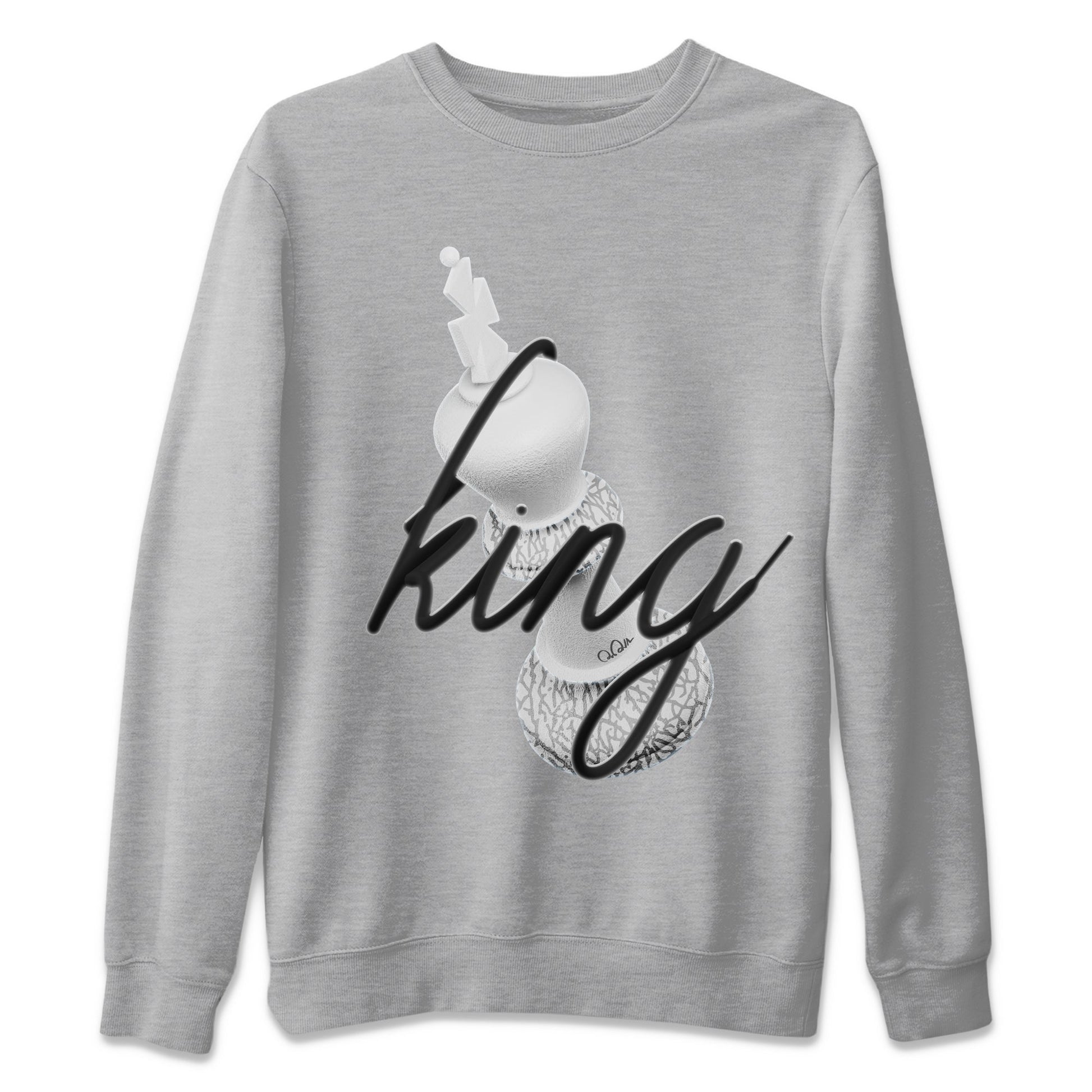 Air Jordan 1 White Cement Sneaker Match Tees 3D King Sneaker Tees AJ1 White Cement Sneaker Release Tees Unisex Shirts Heather Grey 2