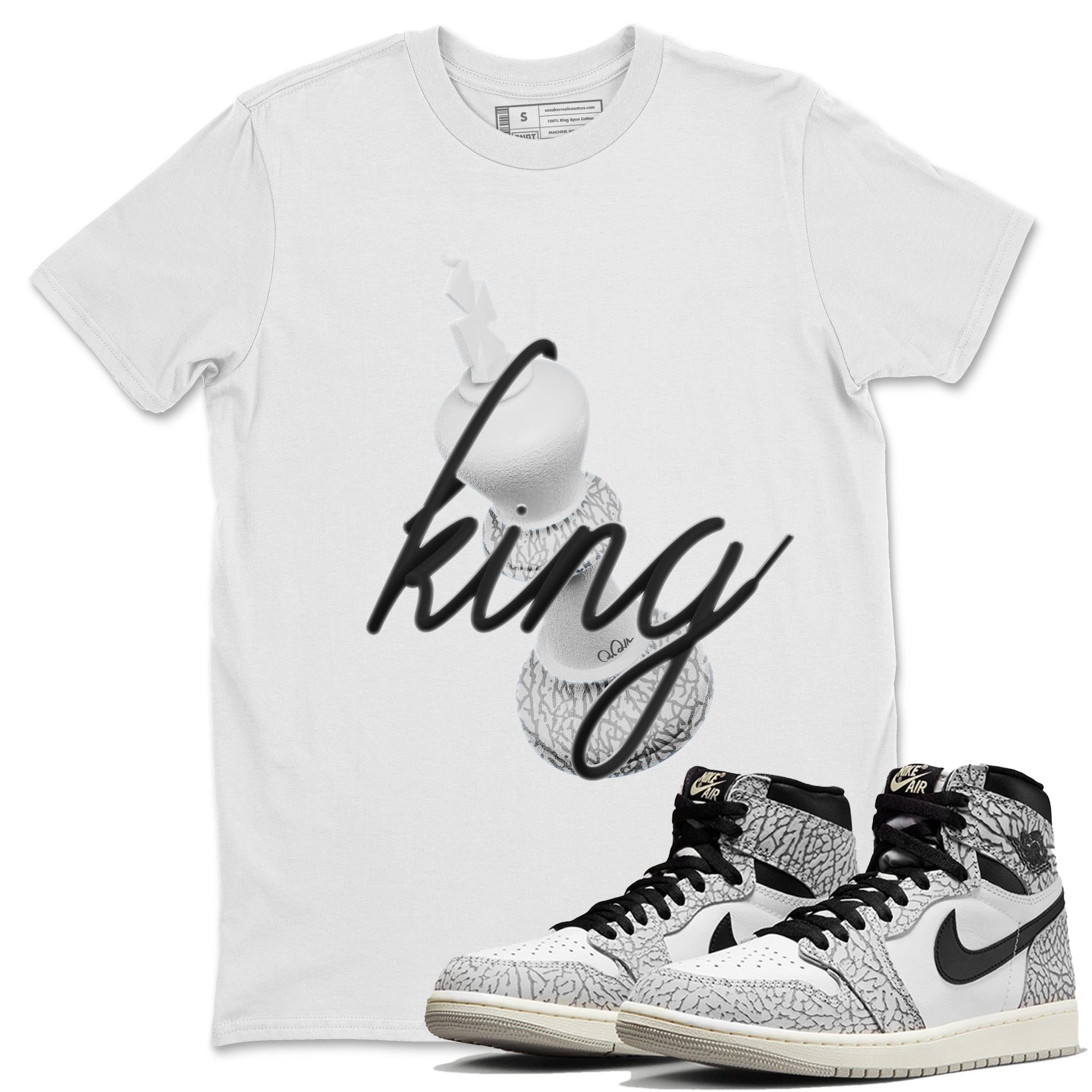 Air Jordan 1 White Cement Sneaker Match Tees 3D King Sneaker Tees AJ1 White Cement Sneaker Release Tees Unisex Shirts White 1