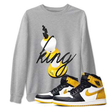 1s Yellow Ochre shirt to match jordans 3D King sneaker tees Air Jordan 1 Yellow Ochre SNRT Sneaker Release Tees unisex cotton Heather Grey 1 crew neck shirt