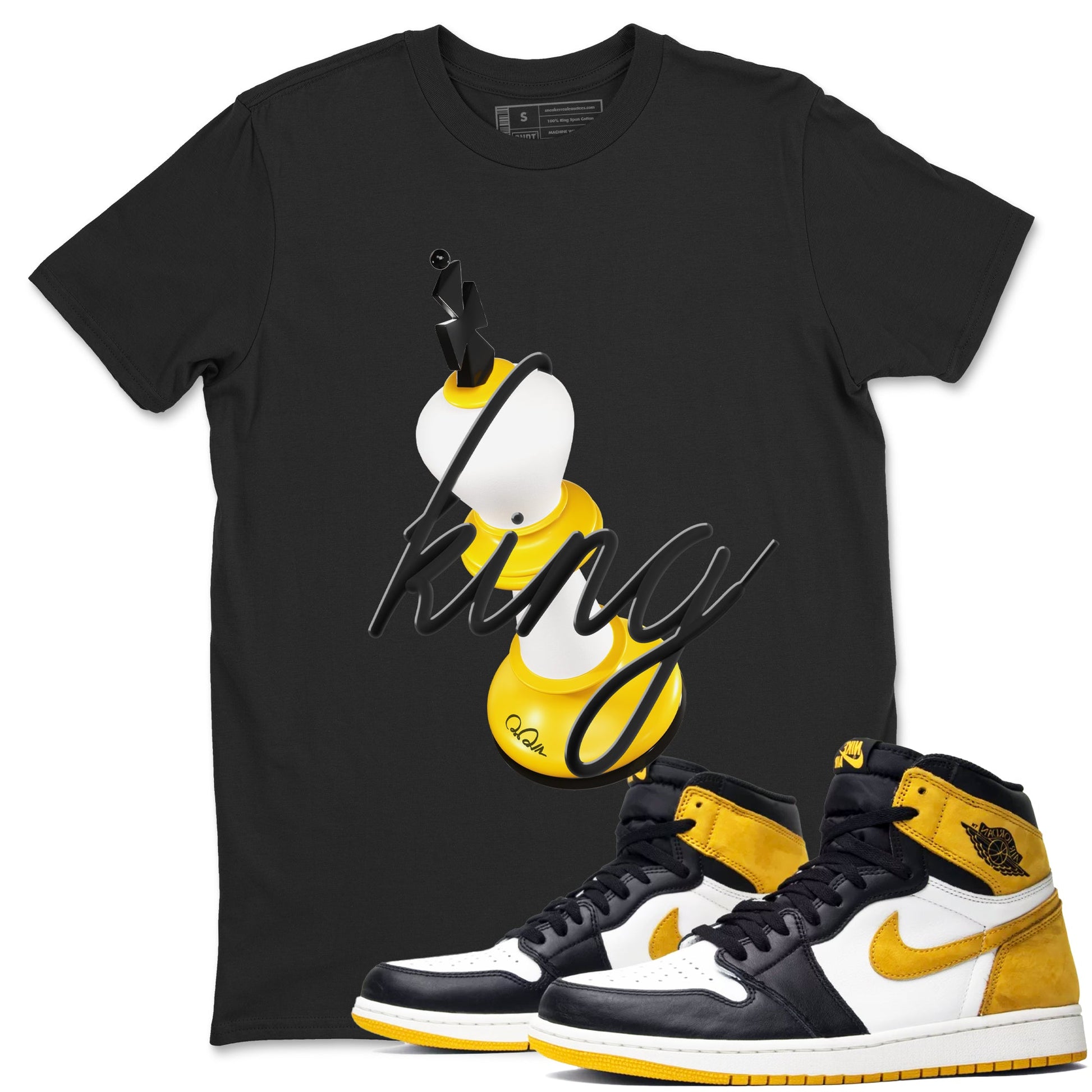 1s Yellow Ochre shirt to match jordans 3D King sneaker tees Air Jordan 1 Yellow Ochre SNRT Sneaker Release Tees unisex cotton Black 1 crew neck shirt