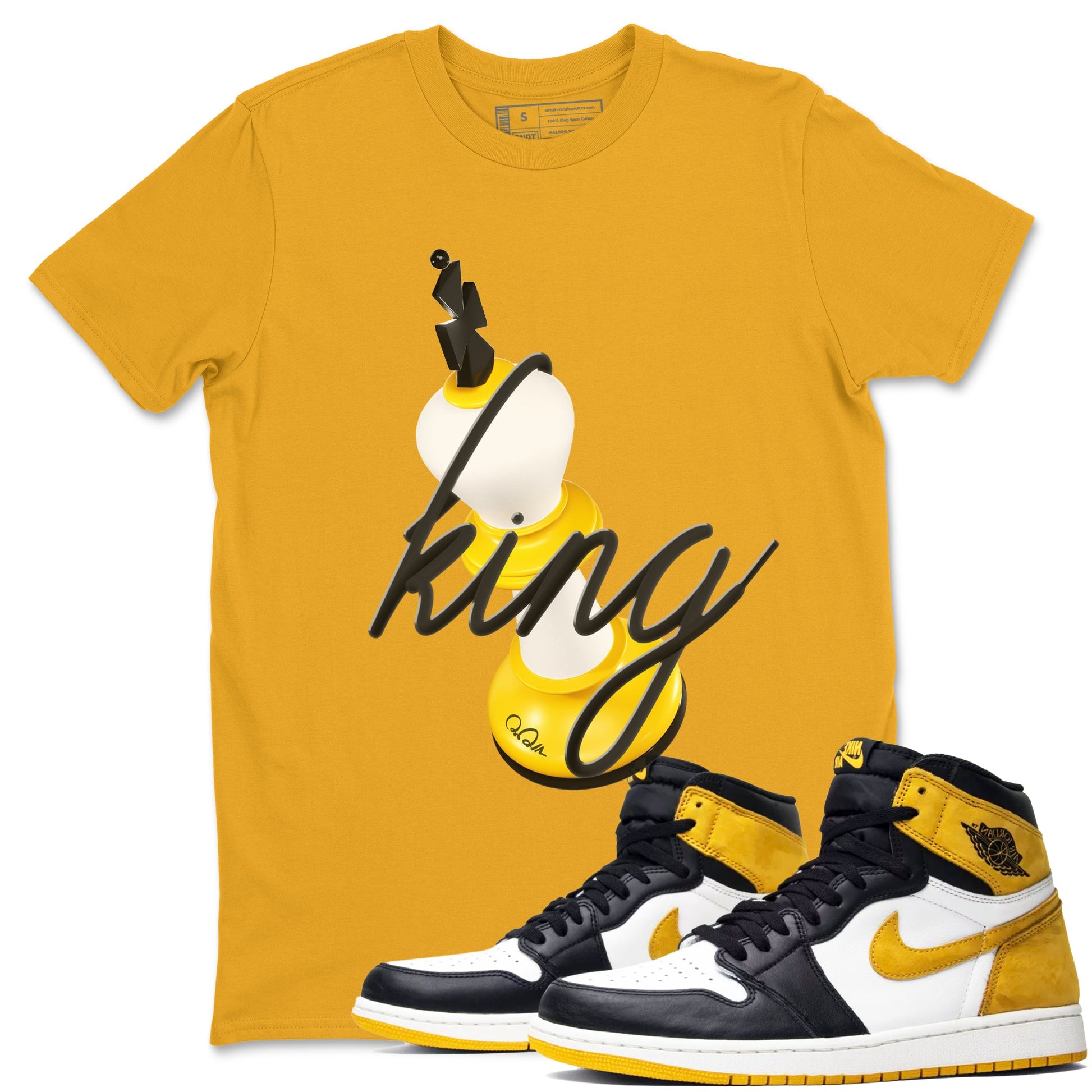 1s Yellow Ochre shirt to match jordans 3D King sneaker tees Air Jordan 1 Yellow Ochre SNRT Sneaker Release Tees unisex cotton Gold 1 crew neck shirt