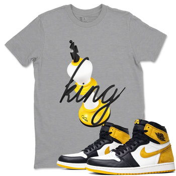 1s Yellow Ochre shirt to match jordans 3D King sneaker tees Air Jordan 1 Yellow Ochre SNRT Sneaker Release Tees unisex cotton Heather Grey 1 crew neck shirt