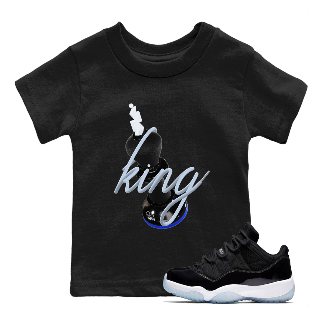 Air Jordan 11 Space shirt to match jordans 3D King sneaker tees AJ11 Black and Varsity Royal SNRT sneaker release tees baby toddler Black 1 cotton Shirt
