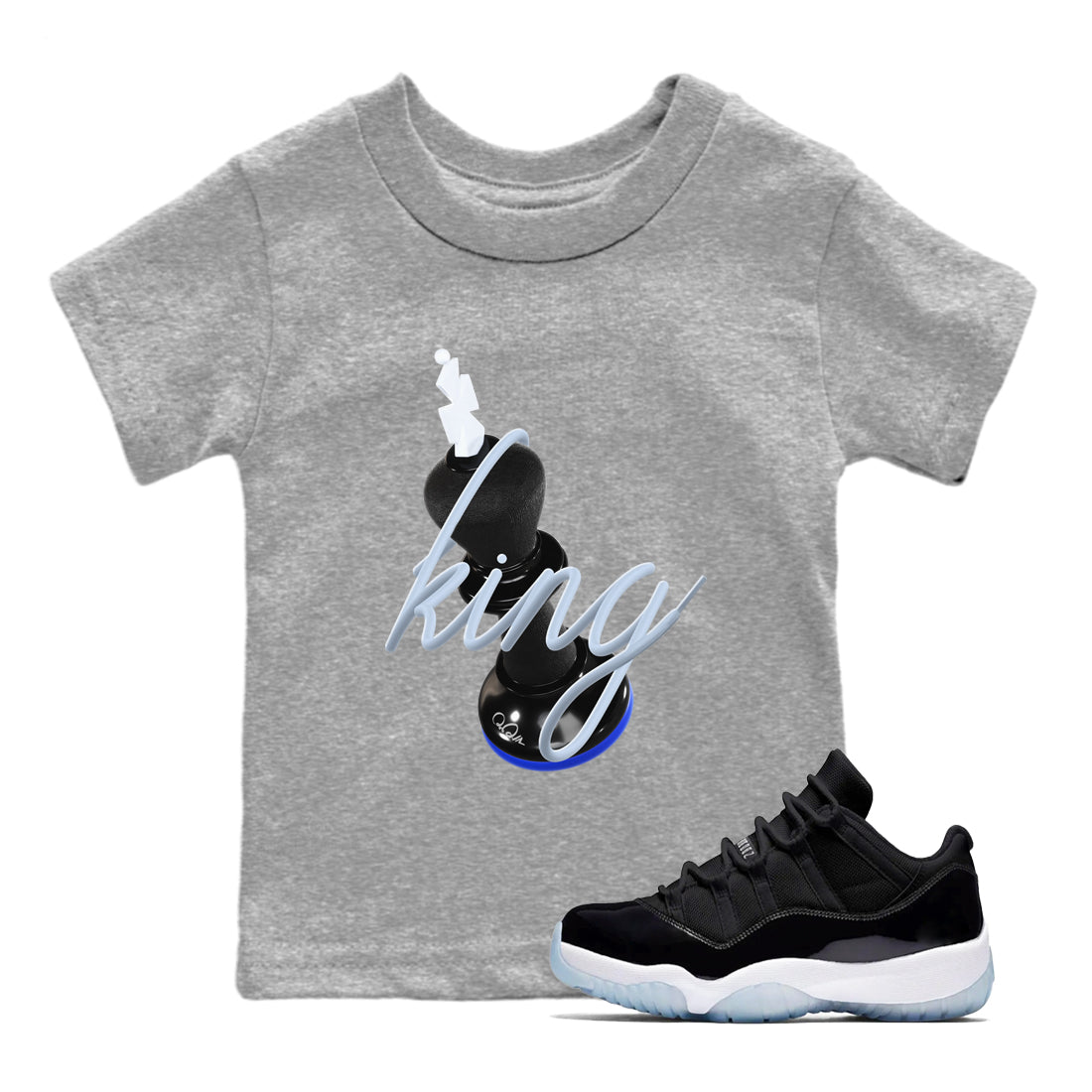 Air Jordan 11 Space shirt to match jordans 3D King sneaker tees AJ11 Black and Varsity Royal SNRT sneaker release tees baby toddler Heather Grey 1 cotton Shirt