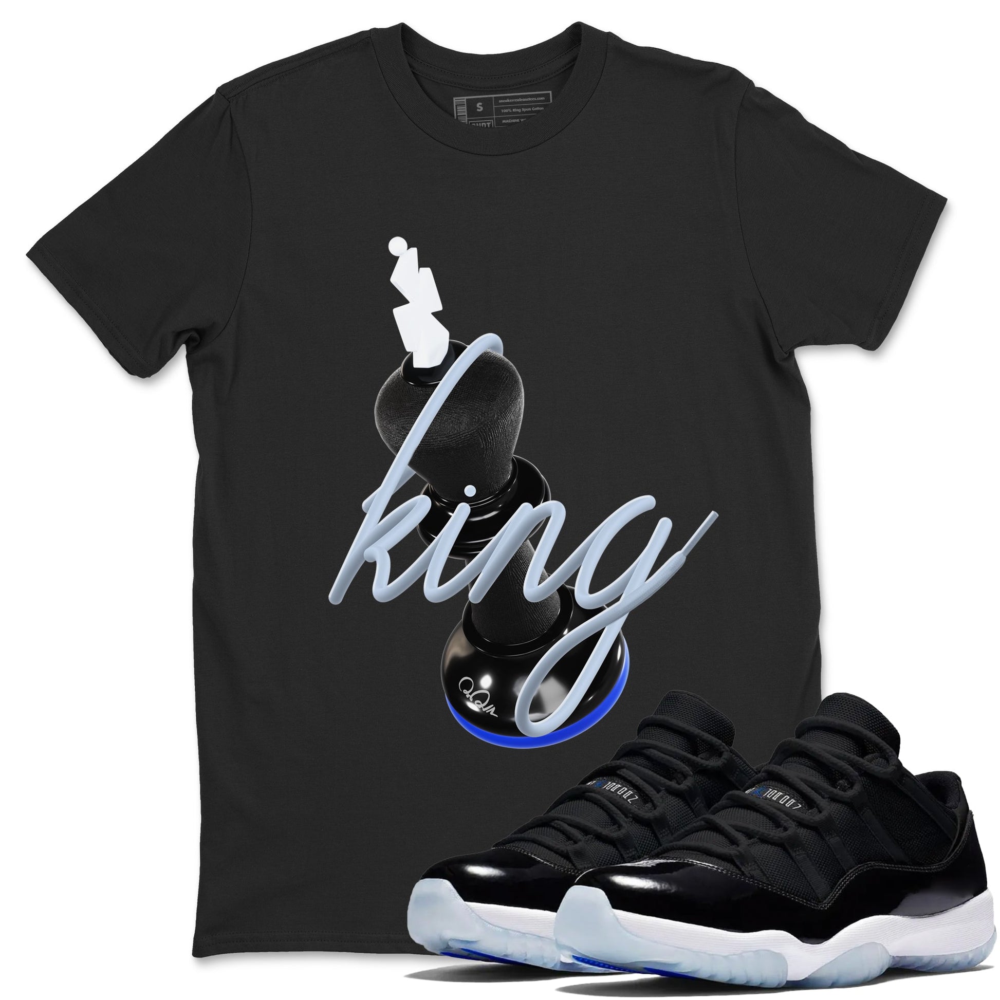 Air Jordan 11 Space shirt to match jordans 3D King sneaker tees AJ11 Black and Varsity Royal SNRT Sneaker Release Tees unisex cotton Black 1 crew neck shirt