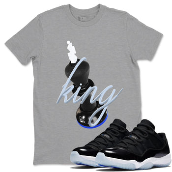 Air Jordan 11 Space shirt to match jordans 3D King sneaker tees AJ11 Black and Varsity Royal SNRT Sneaker Release Tees unisex cotton Heather Grey 1 crew neck shirt