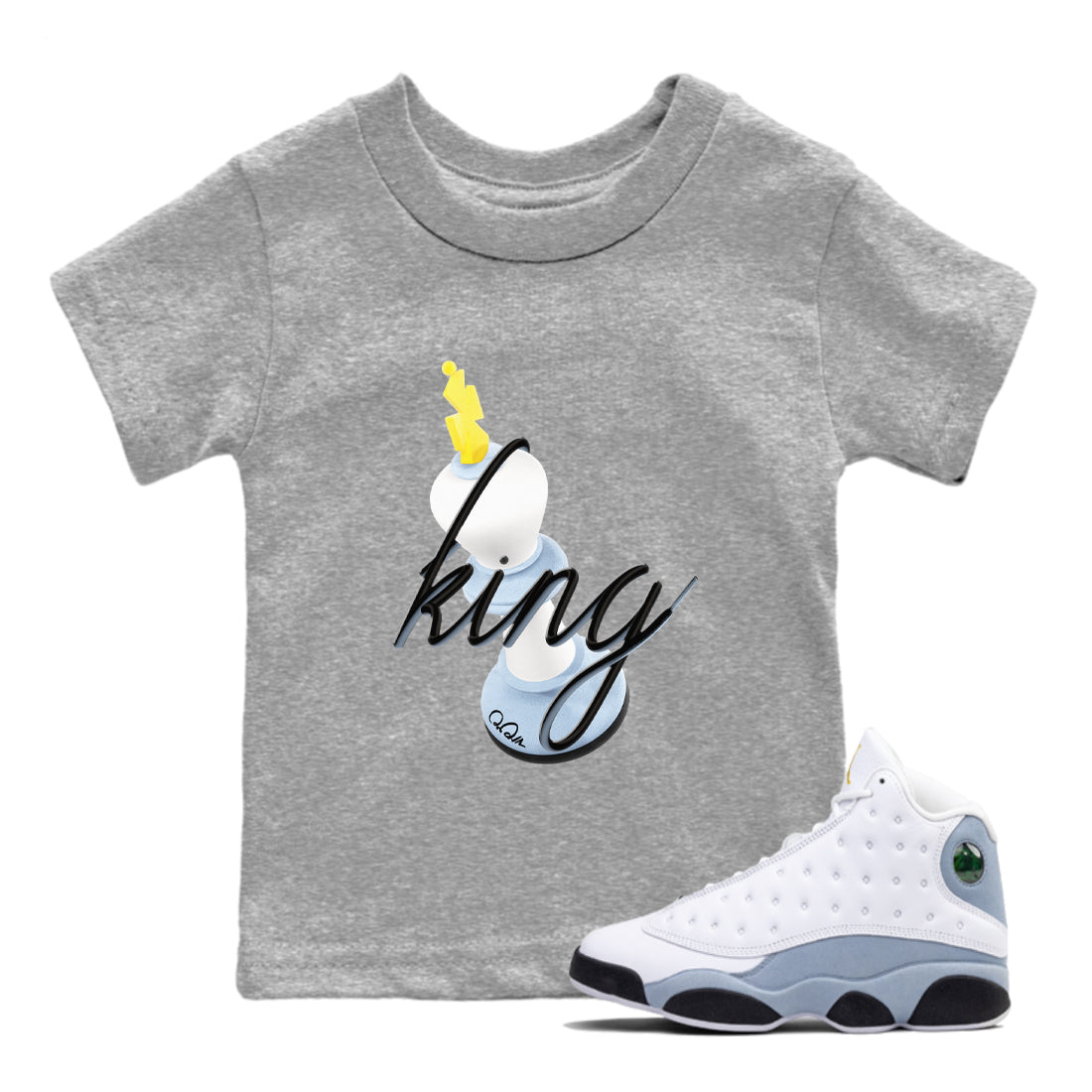 Air Jordan 13 Blue Grey shirt to match jordans 3D King sneaker tees AJ13 Blue Grey SNRT sneaker release tees baby toddler Heather Grey 1 cotton Shirt