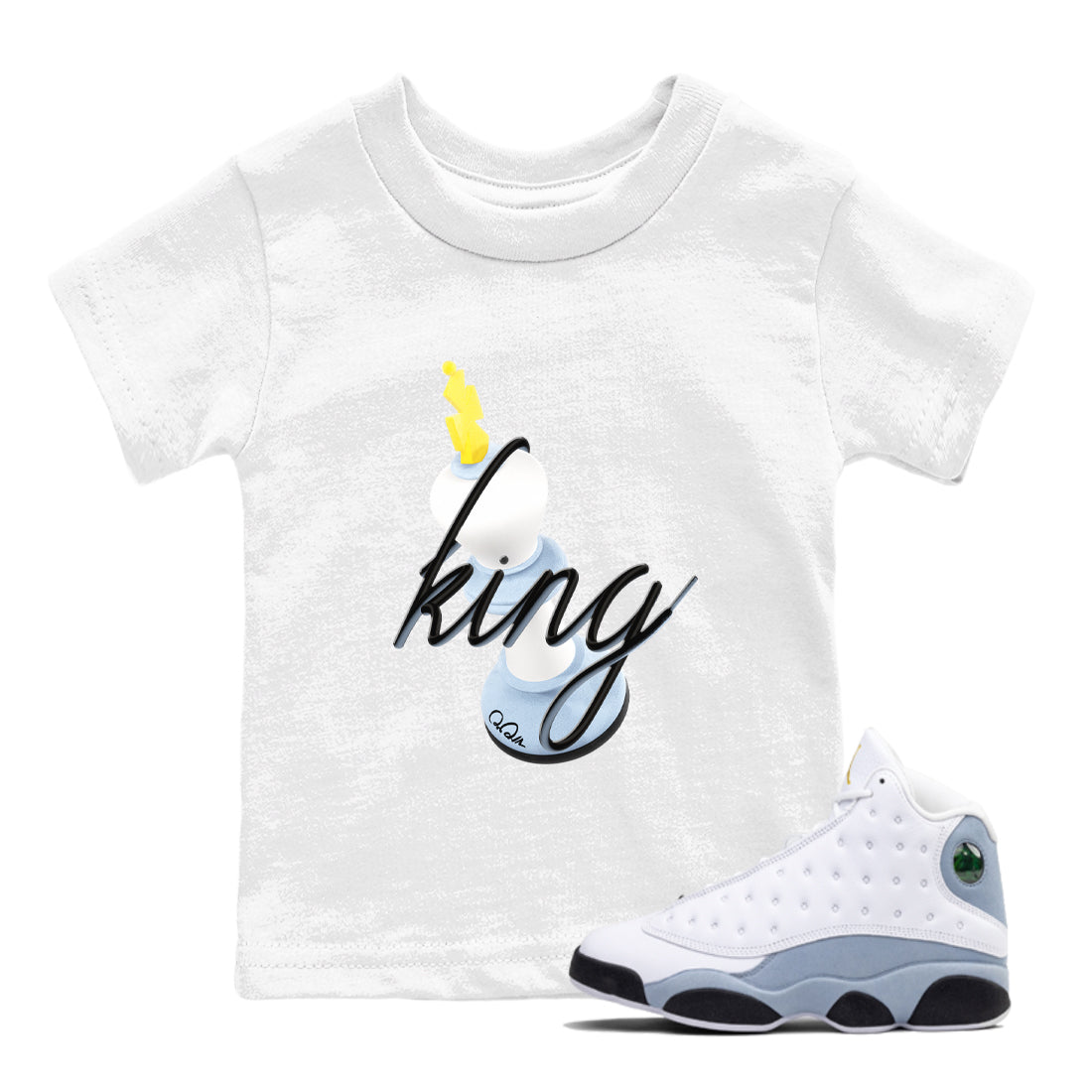 Air Jordan 13 Blue Grey shirt to match jordans 3D King sneaker tees AJ13 Blue Grey SNRT sneaker release tees baby toddler White 1 cotton Shirt