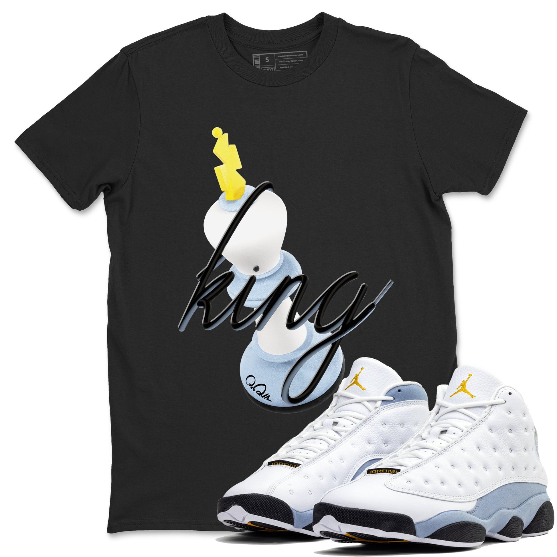 Air Jordan 13 Blue Grey shirt to match jordans 3D King sneaker tees AJ13 Blue Grey SNRT Sneaker Release Tees unisex cotton Black 1 crew neck shirt