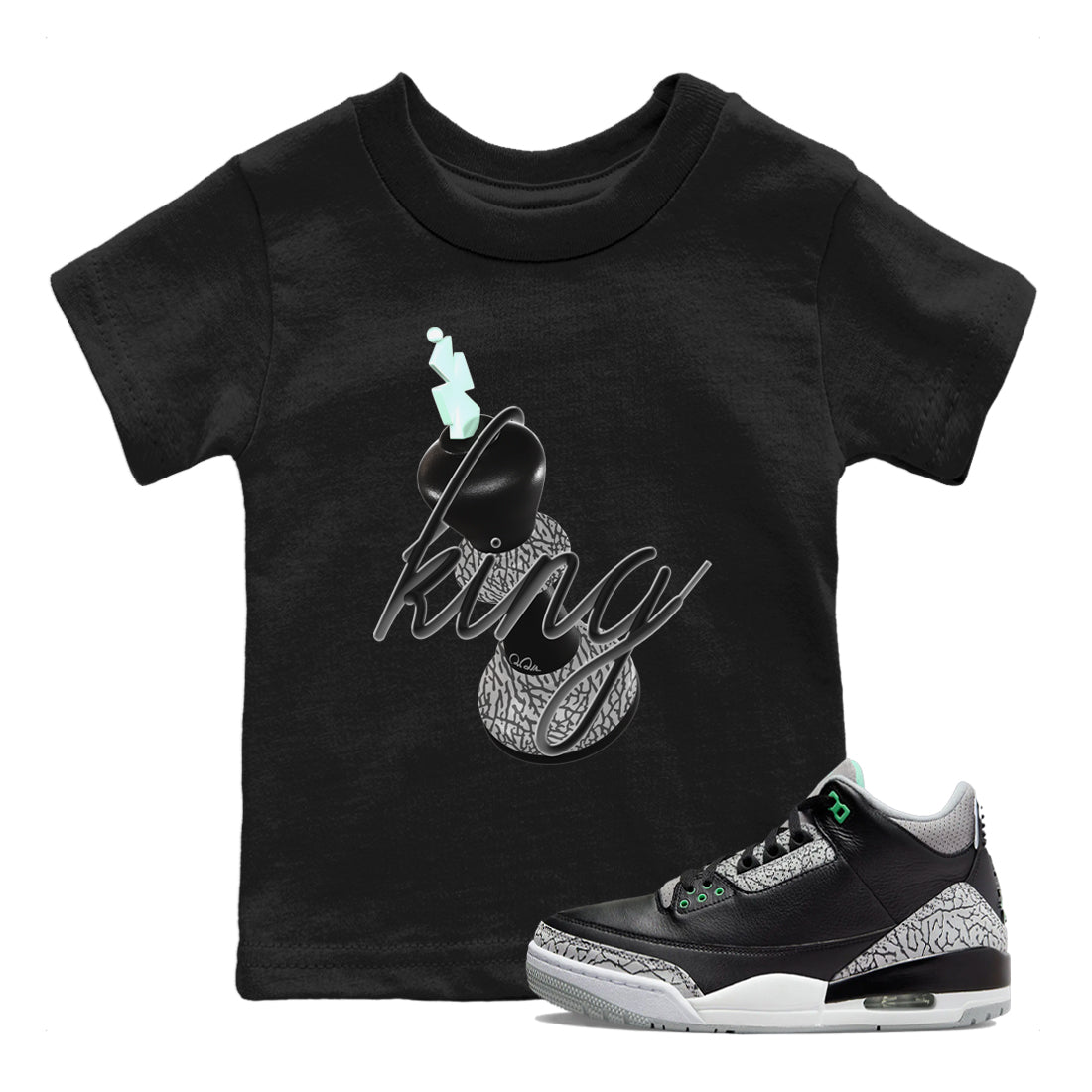 3s Green Glow shirt to match jordans 3D King sneaker tees Air Jordan 3 Green Glow SNRT sneaker release tees baby toddler Black 1 cotton Shirt