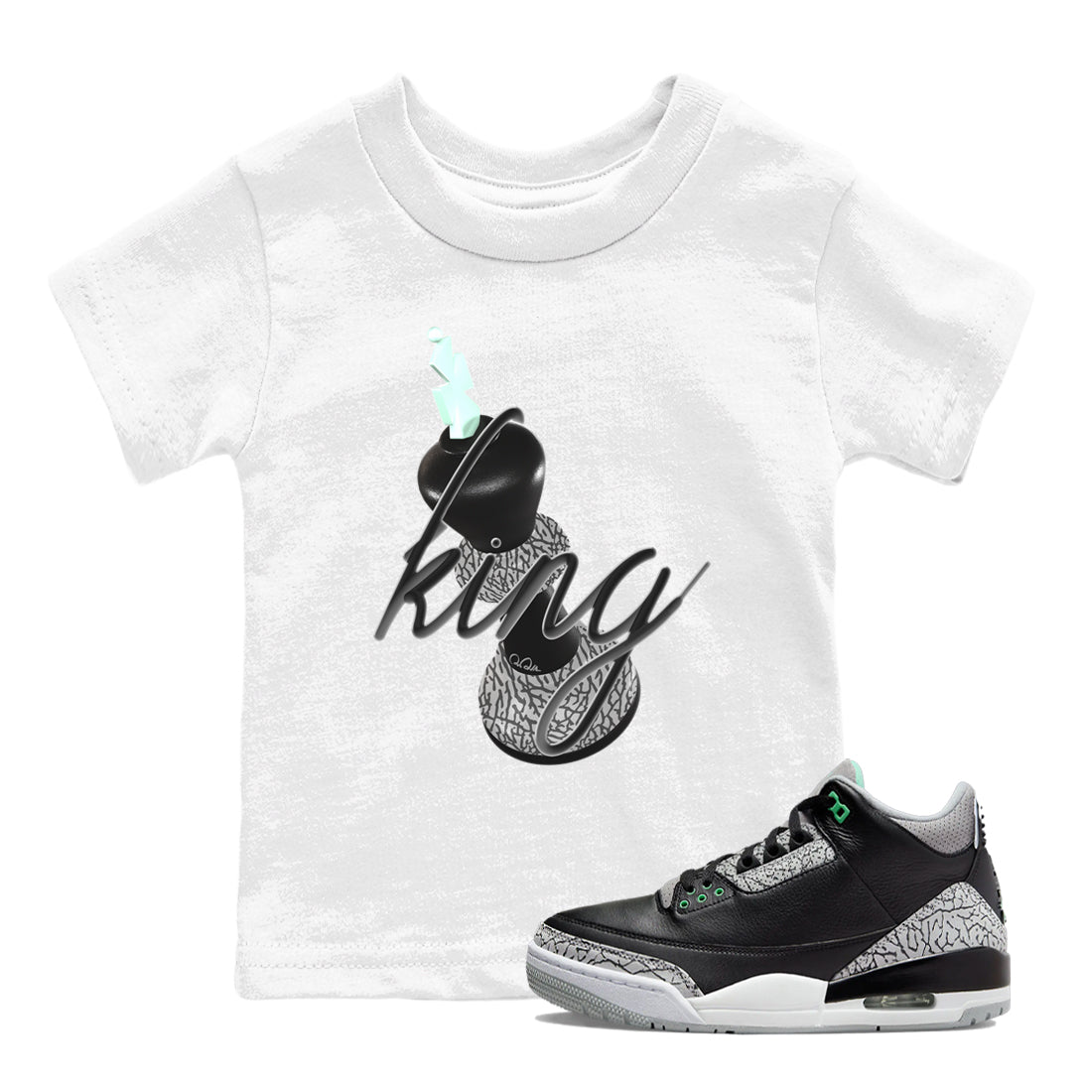 3s Green Glow shirt to match jordans 3D King sneaker tees Air Jordan 3 Green Glow SNRT sneaker release tees baby toddler White 1 cotton Shirt