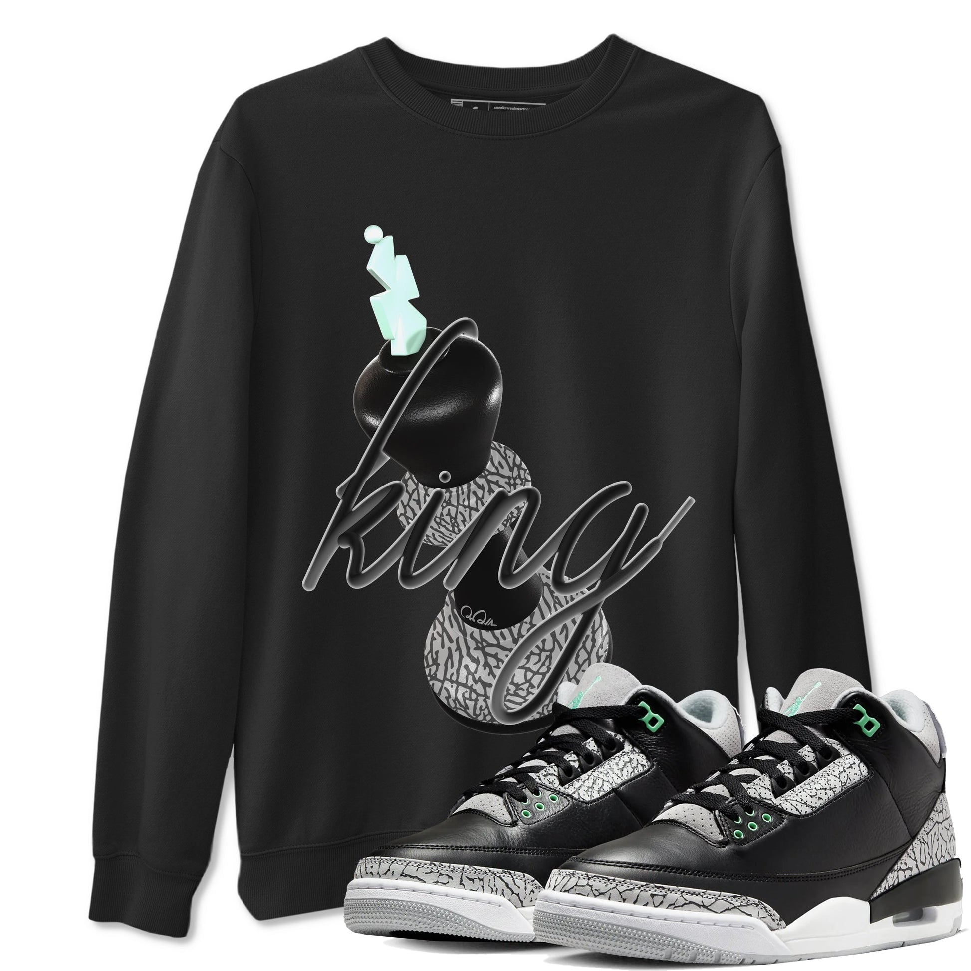 3s Green Glow shirt to match jordans 3D King sneaker tees Air Jordan 3 Green Glow SNRT Sneaker Release Tees unisex cotton Black 1 crew neck shirt