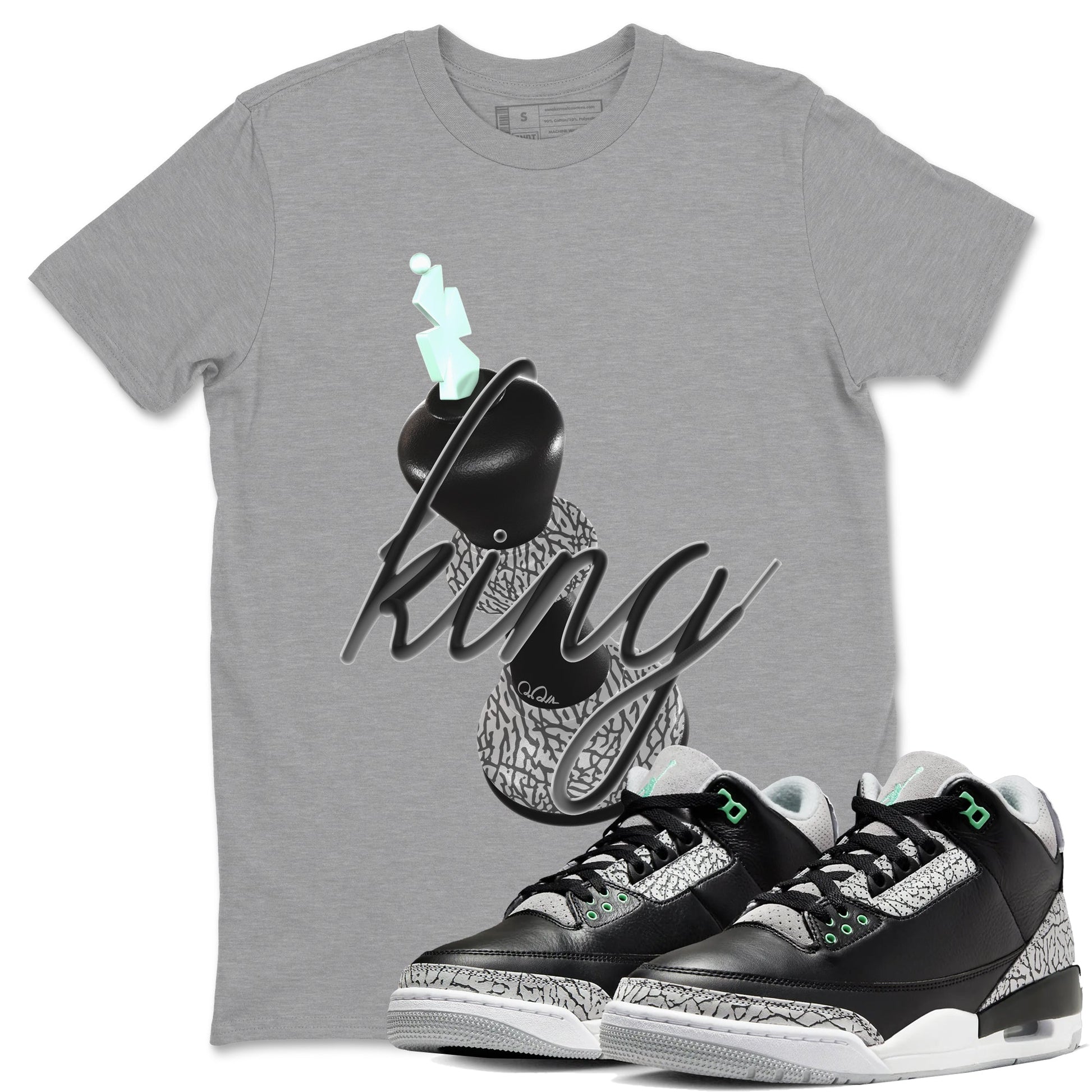 3s Green Glow shirt to match jordans 3D King sneaker tees Air Jordan 3 Green Glow SNRT Sneaker Release Tees unisex cotton Heather Grey 1 crew neck shirt