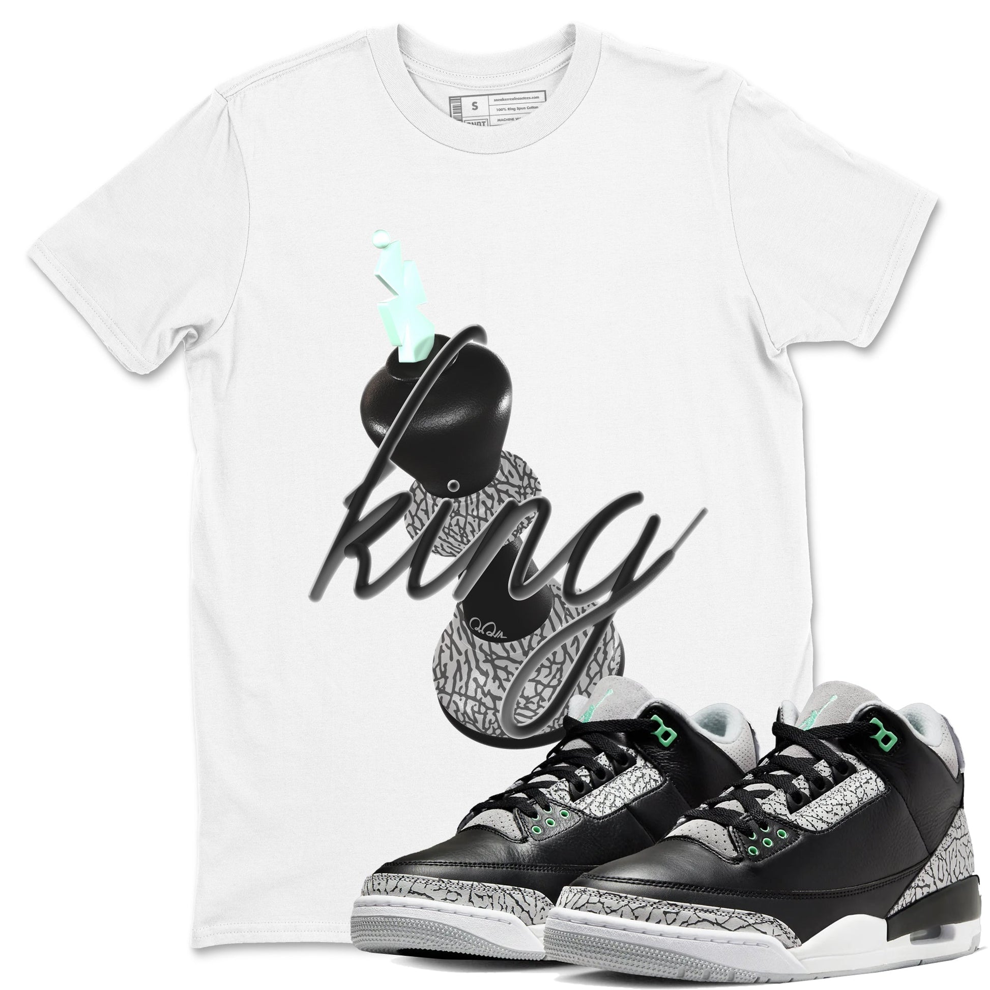 3s Green Glow shirt to match jordans 3D King sneaker tees Air Jordan 3 Green Glow SNRT Sneaker Release Tees unisex cotton White 1 crew neck shirt