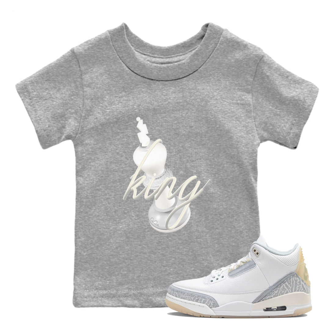 3s Ivory shirt to match jordans 3D King sneaker tees Air Jordan 3 Ivory SNRT sneaker release tees baby toddler Heather Grey 1 cotton Shirt