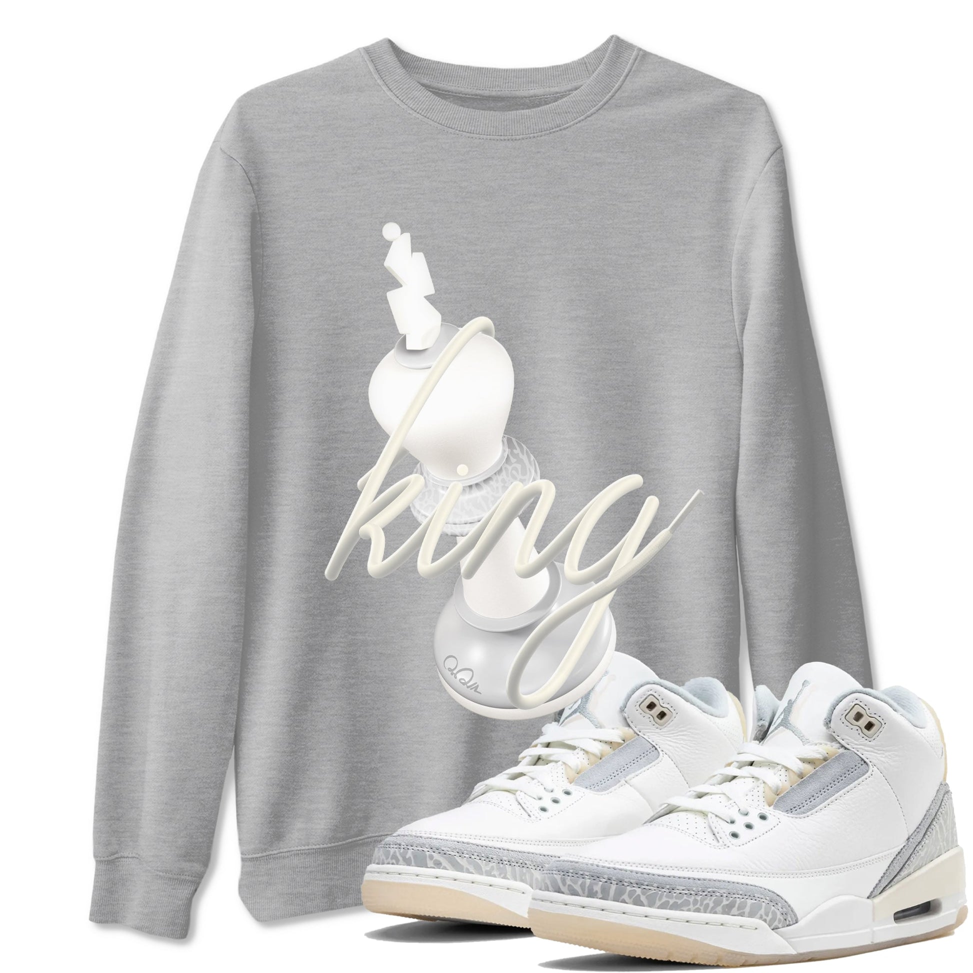 3s Ivory shirt to match jordans 3D King sneaker tees Air Jordan 3 Ivory SNRT Sneaker Release Tees unisex cotton Heather Grey 1 crew neck shirt
