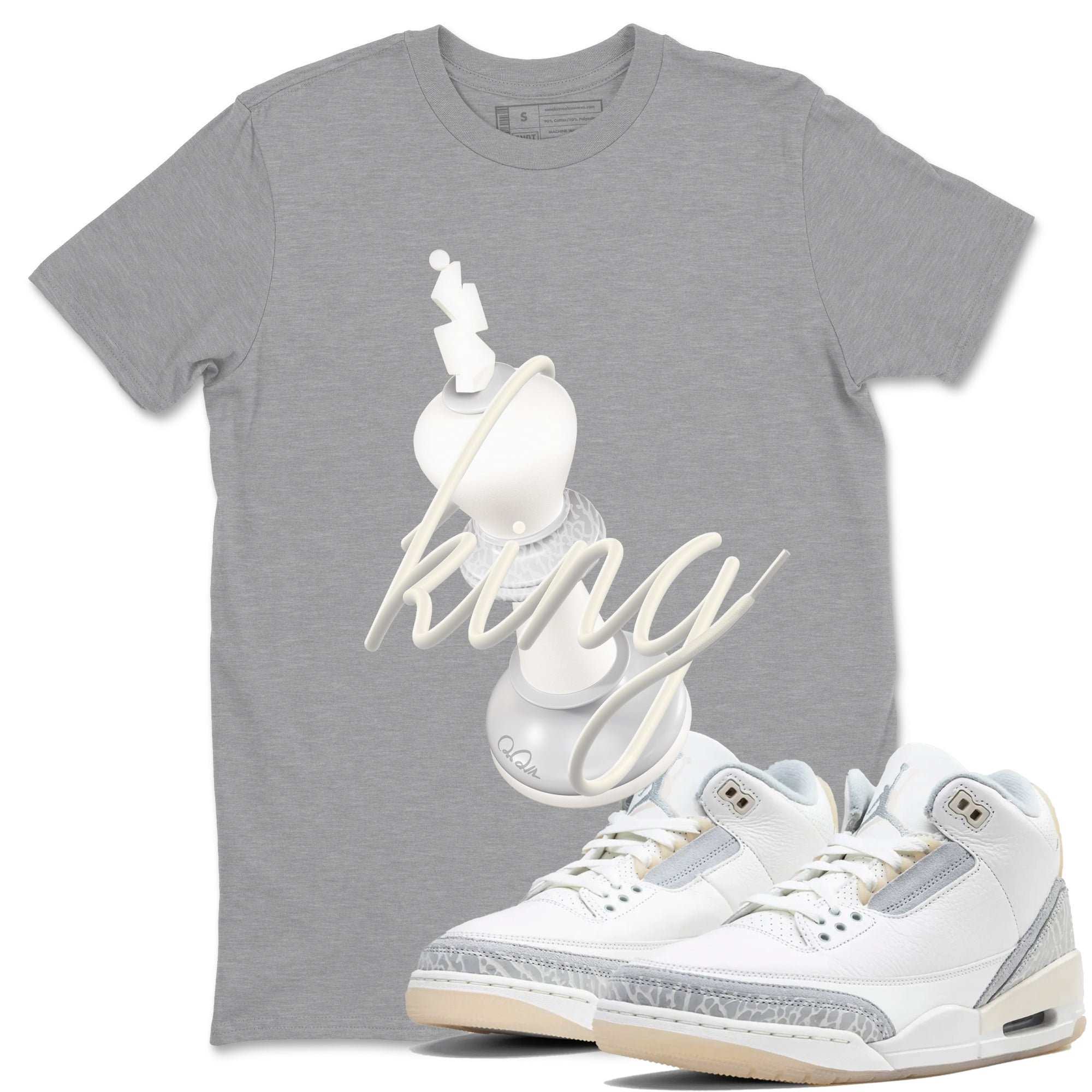 3s Ivory shirt to match jordans 3D King sneaker tees Air Jordan 3 Ivory SNRT Sneaker Release Tees unisex cotton Heather Grey 1 crew neck shirt