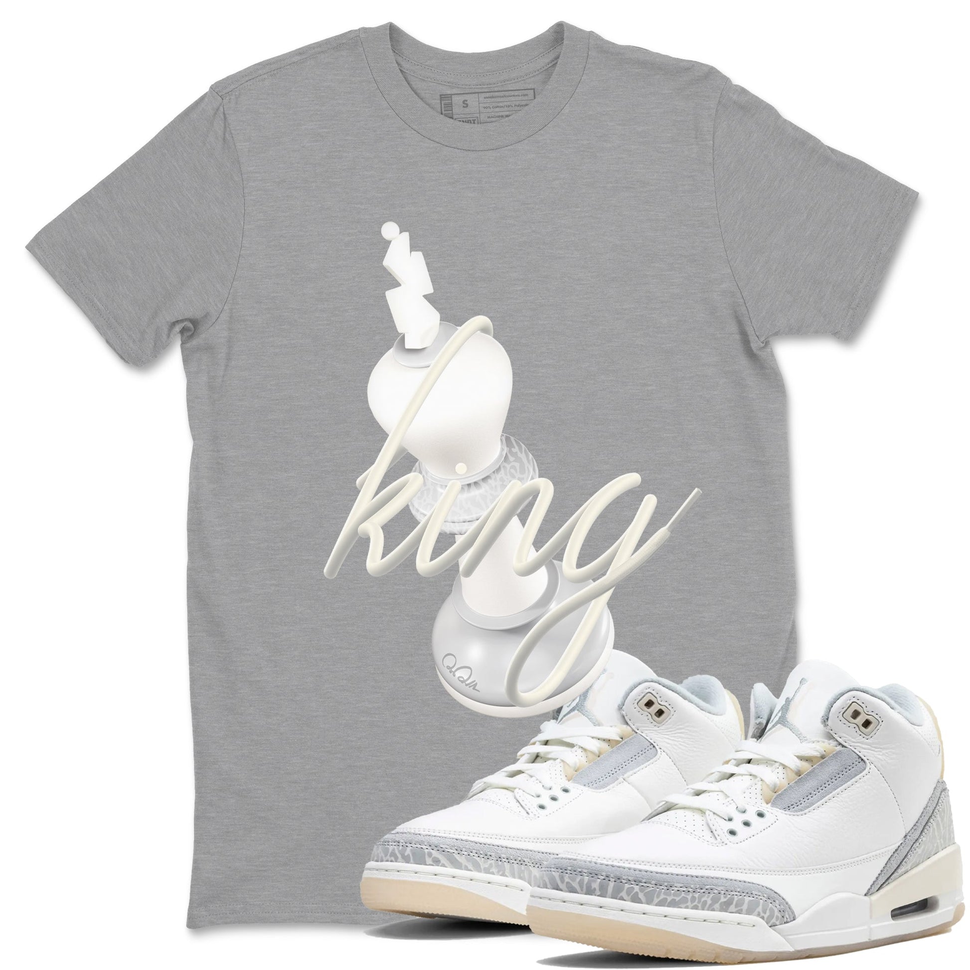 3s Ivory shirt to match jordans 3D King sneaker tees Air Jordan 3 Ivory SNRT Sneaker Release Tees unisex cotton Heather Grey 1 crew neck shirt