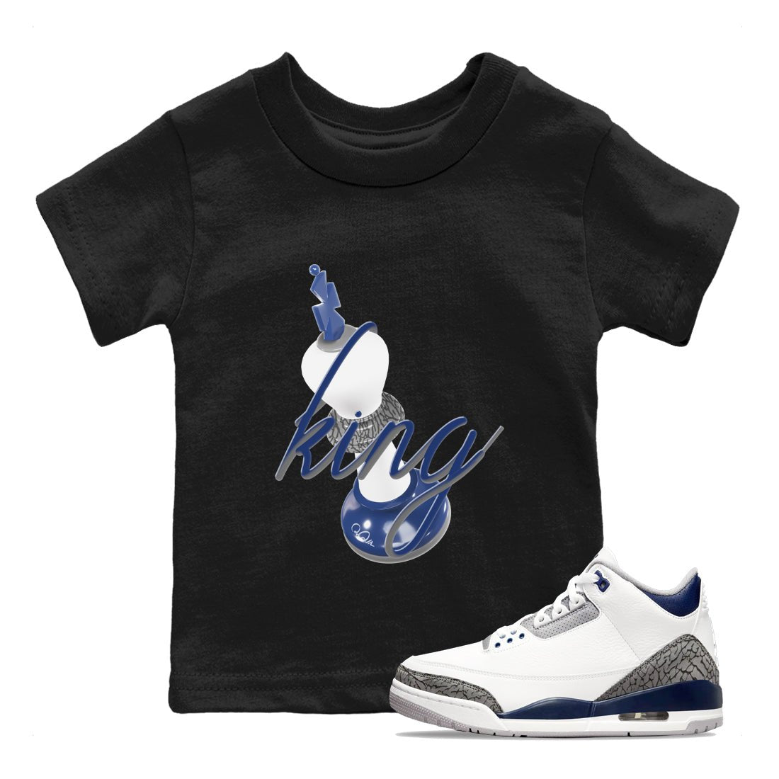 3s Midnight Navy shirt to match jordans 3D King sneaker tees Air Jordan 3 Midnight Navy SNRT sneaker release tees baby toddler Black 1 cotton Shirt