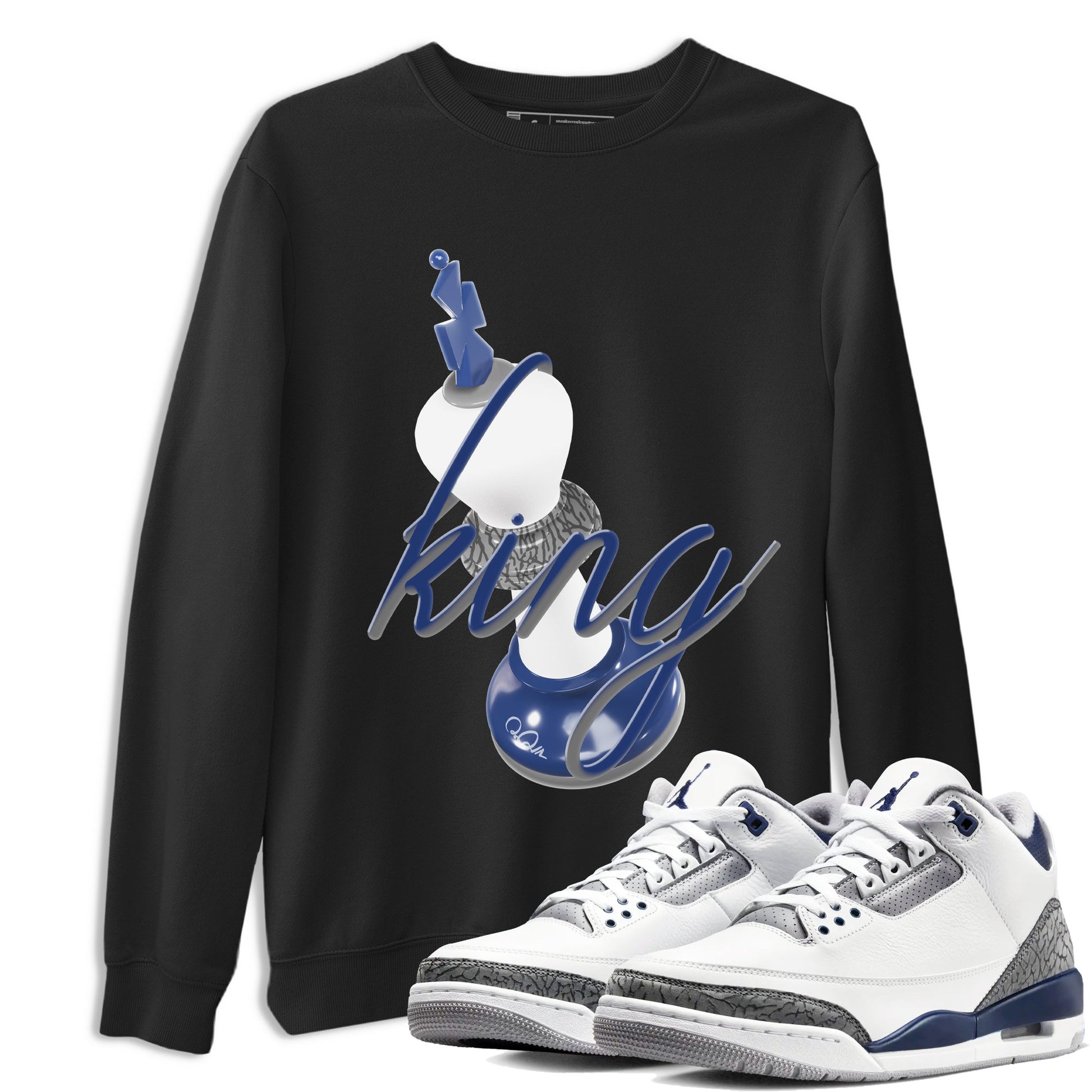 3s Midnight Navy shirt to match jordans 3D King sneaker tees Air Jordan 3 Midnight Navy SNRT Sneaker Release Tees unisex cotton Black 1 crew neck shirt