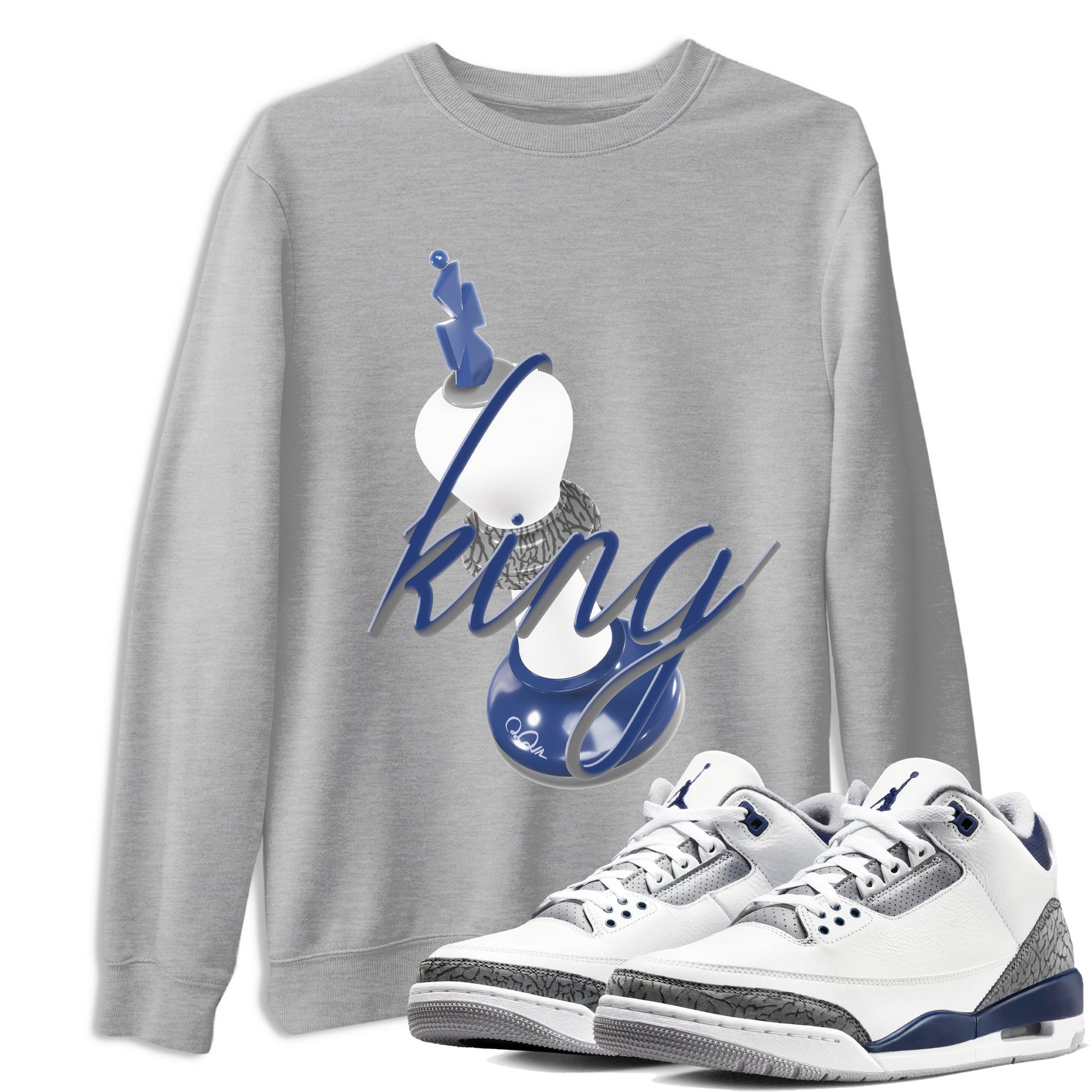 3s Midnight Navy shirt to match jordans 3D King sneaker tees Air Jordan 3 Midnight Navy SNRT Sneaker Release Tees unisex cotton Heather Grey 1 crew neck shirt
