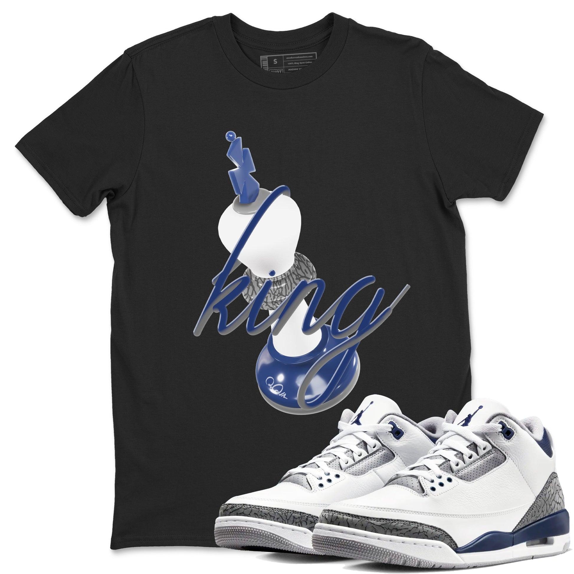 3s Midnight Navy shirt to match jordans 3D King sneaker tees Air Jordan 3 Midnight Navy SNRT Sneaker Release Tees unisex cotton Black 1 crew neck shirt