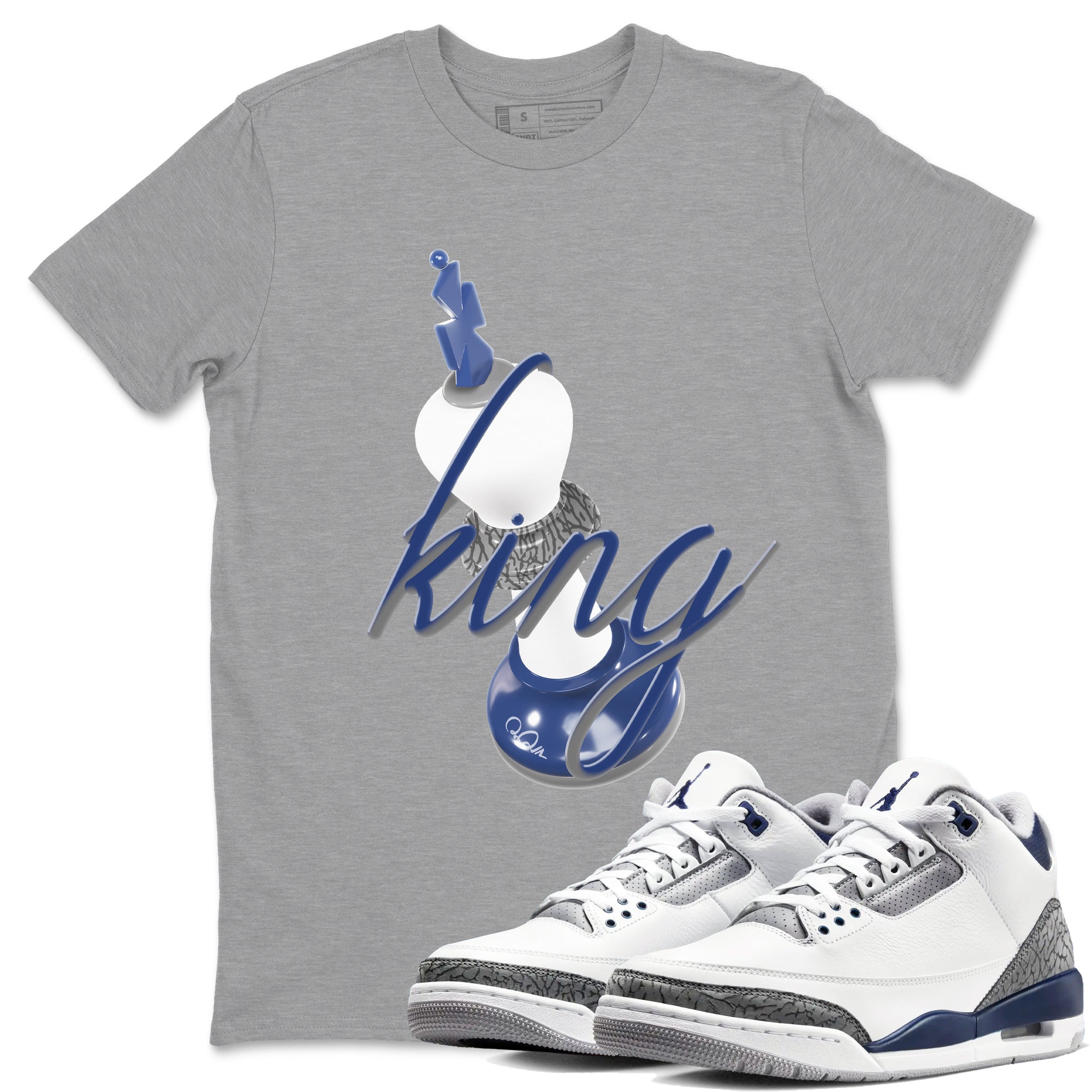 3s Midnight Navy shirt to match jordans 3D King sneaker tees Air Jordan 3 Midnight Navy SNRT Sneaker Release Tees unisex cotton Heather Grey 1 crew neck shirt