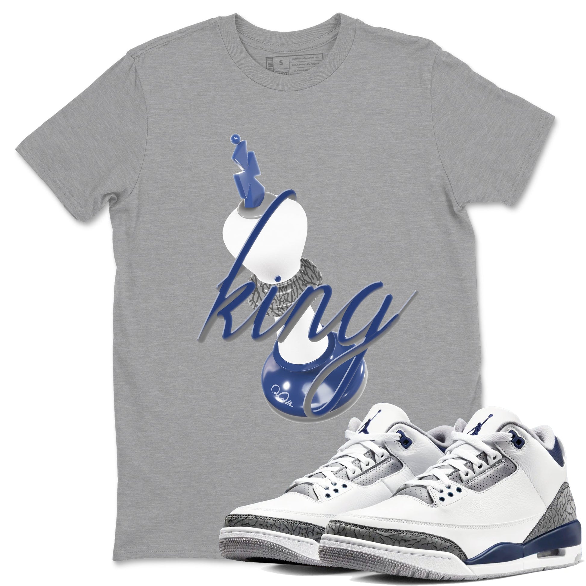 3s Midnight Navy shirt to match jordans 3D King sneaker tees Air Jordan 3 Midnight Navy SNRT Sneaker Release Tees unisex cotton Heather Grey 1 crew neck shirt