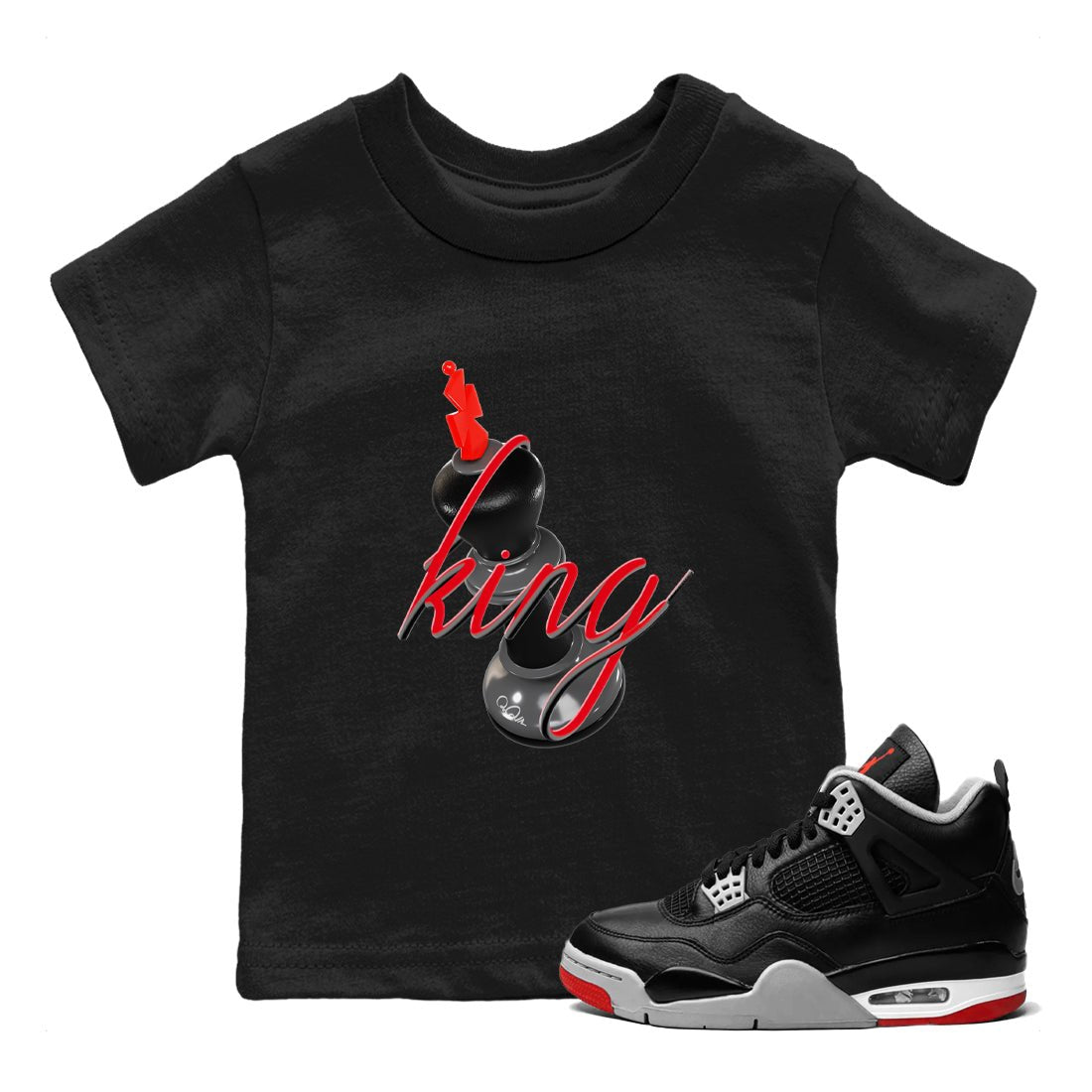 4s Bred Reimagined shirt to match jordans 3D King sneaker tees Air Jordan 4 Bred Reimagined SNRT Sneaker Release Tees Baby Toddler Black 1 T-Shirt
