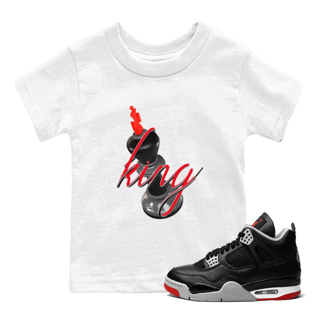 4s Bred Reimagined shirt to match jordans 3D King sneaker tees Air Jordan 4 Bred Reimagined SNRT Sneaker Release Tees Baby Toddler White 1 T-Shirt