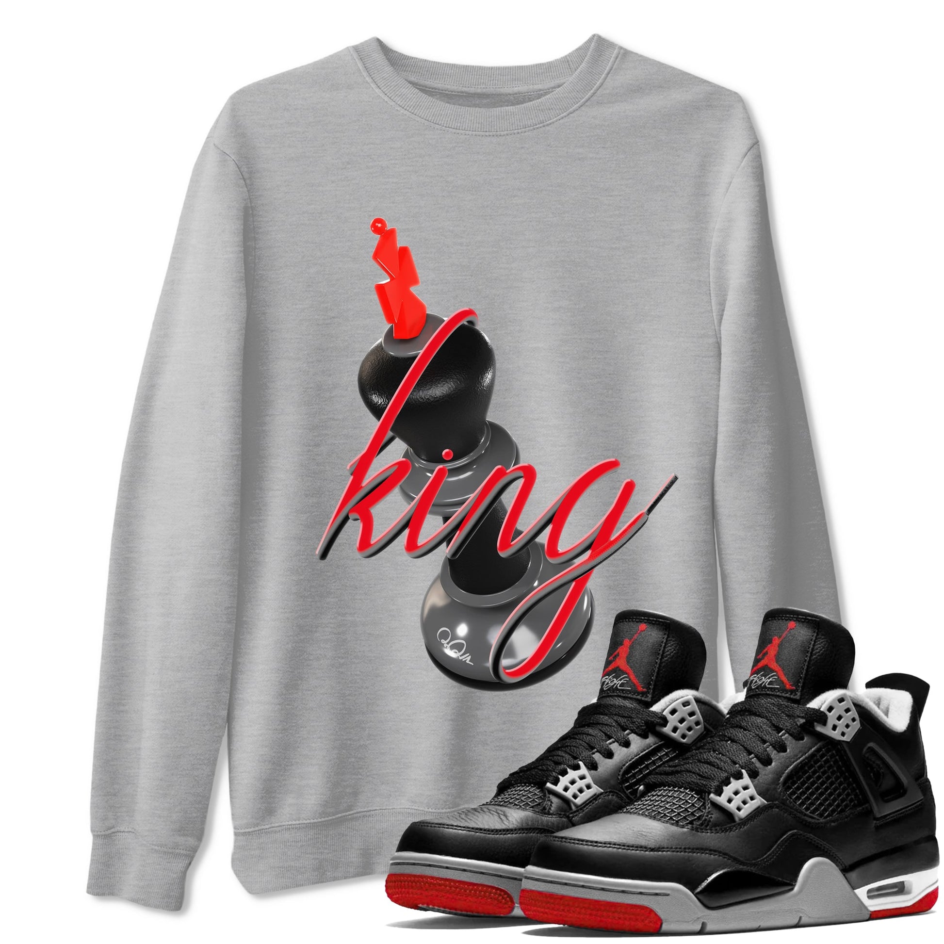 4s Bred Reimagined shirt to match jordans 3D King sneaker tees Air Jordan 4 Bred Reimagined SNRT Sneaker Release Tees Unisex Heather Grey 1 T-Shirt