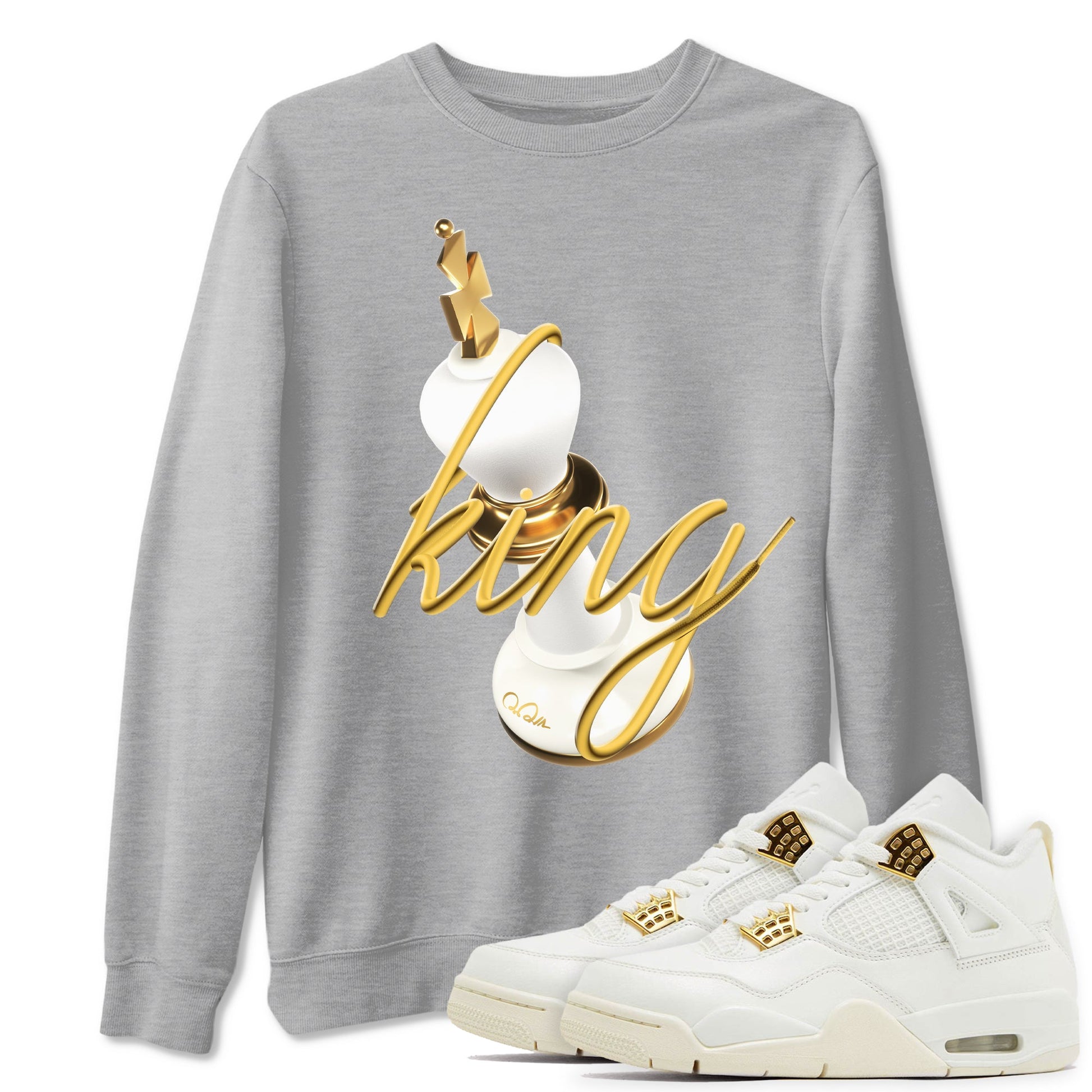 4s Sail shirt to match jordans 3D King sneaker tees Air Jordan 4 Sail SNRT Sneaker Release Tees unisex cotton Heather Grey 1 crew neck shirt