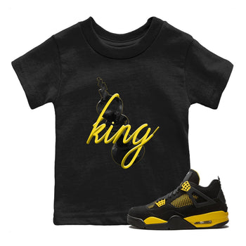 Air Jordan 4 Thunder Sneaker Match Tees 3D King Sneaker Tees AJ4 Thunder Jumpman Sneaker Release Tees Kids Shirts Black 1