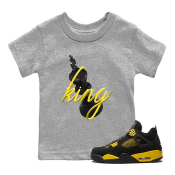 Air Jordan 4 Thunder Sneaker Match Tees 3D King Sneaker Tees AJ4 Thunder Jumpman Sneaker Release Tees Kids Shirts Heather Grey 1