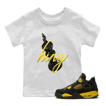Air Jordan 4 Thunder Sneaker Match Tees 3D King Sneaker Tees AJ4 Thunder Jumpman Sneaker Release Tees Kids Shirts White 1