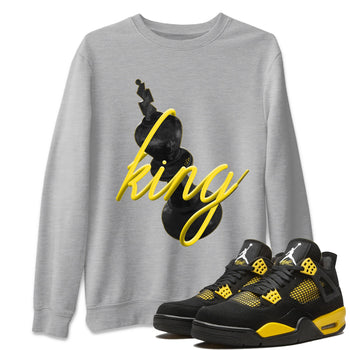 Air Jordan 4 Thunder Sneaker Match Tees 3D King Sneaker Tees AJ4 Thunder Jumpman Sneaker Release Tees Unisex Shirts Heather Grey 1