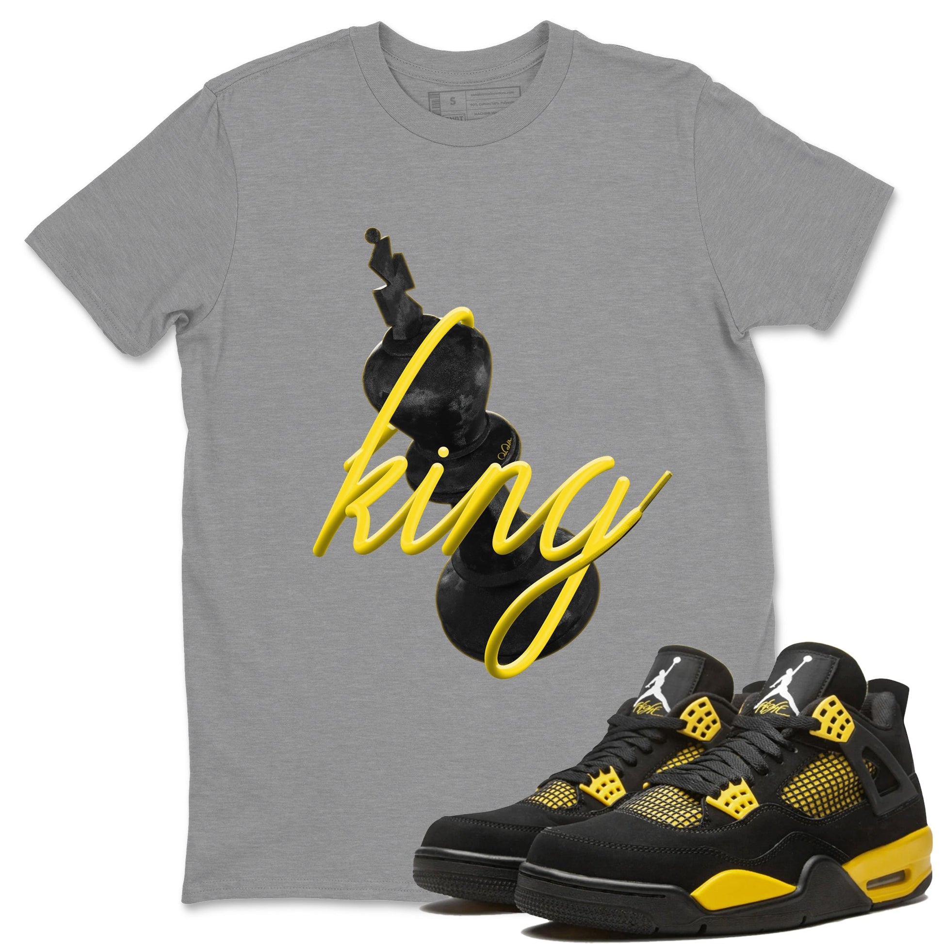 Air Jordan 4 Thunder Sneaker Match Tees 3D King Sneaker Tees AJ4 Thunder Jumpman Sneaker Release Tees Unisex Shirts Heather Grey 1