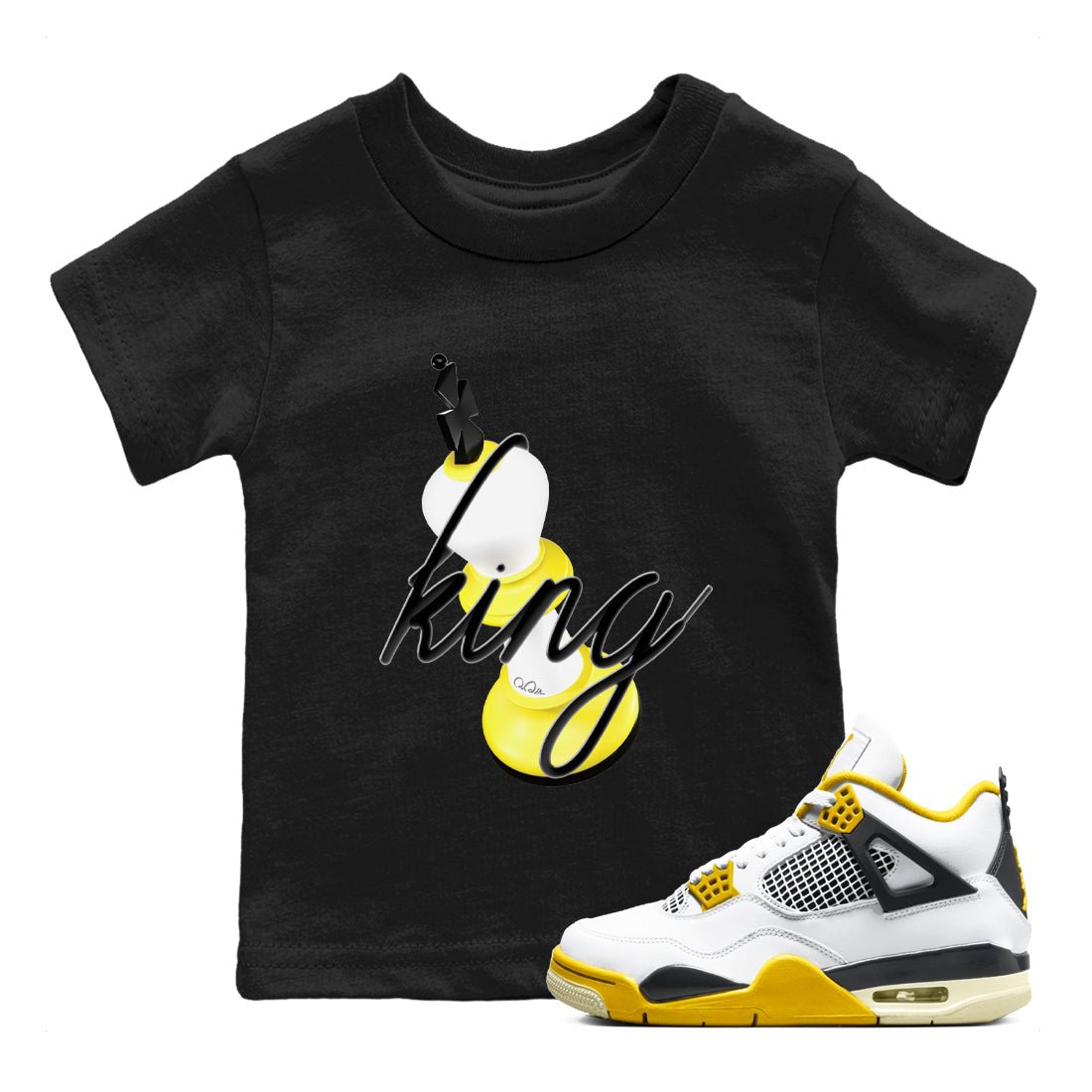 AJ4 Vivid Sulfur shirt to match jordans 3D King sneaker tees Air Jordan 4 Vivid Sulfur SNRT sneaker release tees baby toddler Black 1 cotton Shirt
